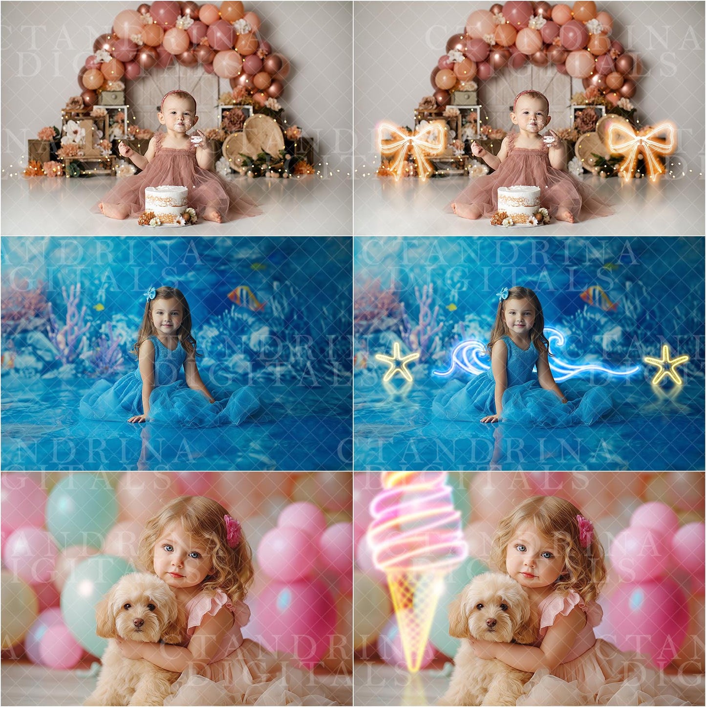 Neon Sign Backdrop Overlays, Cake Smash Neon Sign Digital Overlay, Digital Backdrop Overlay, Photoshop Tutorial Included, Mega Pack Overlays