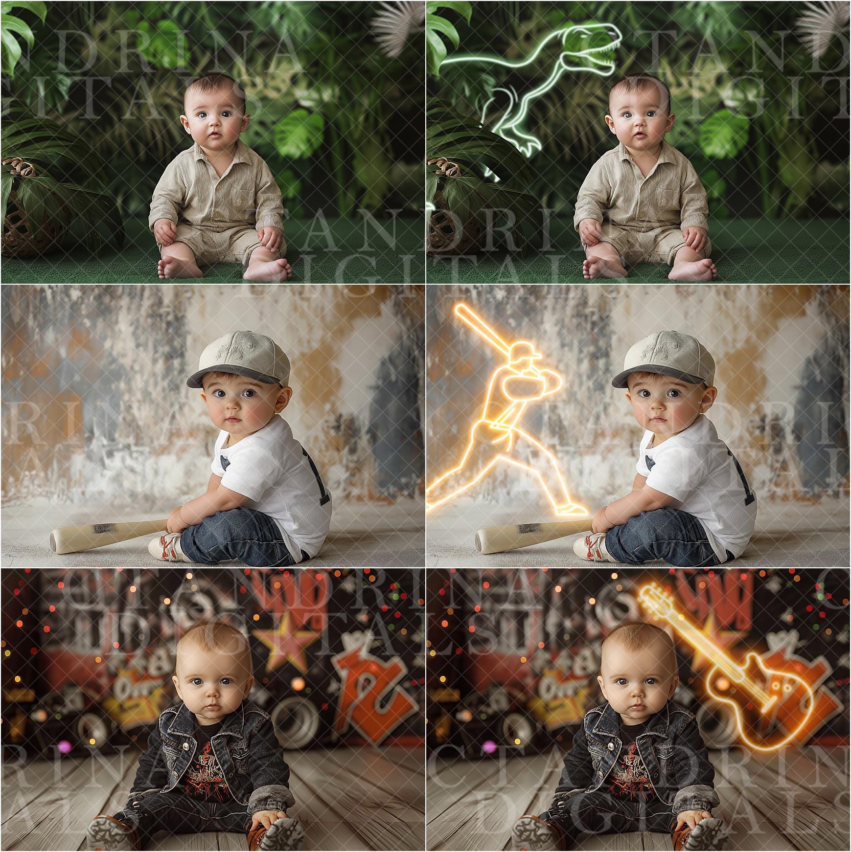 Neon Sign Backdrop Overlays, Cake Smash Neon Sign Digital Overlay, Digital Backdrop Overlay, Photoshop Tutorial Included, Mega Pack Overlays
