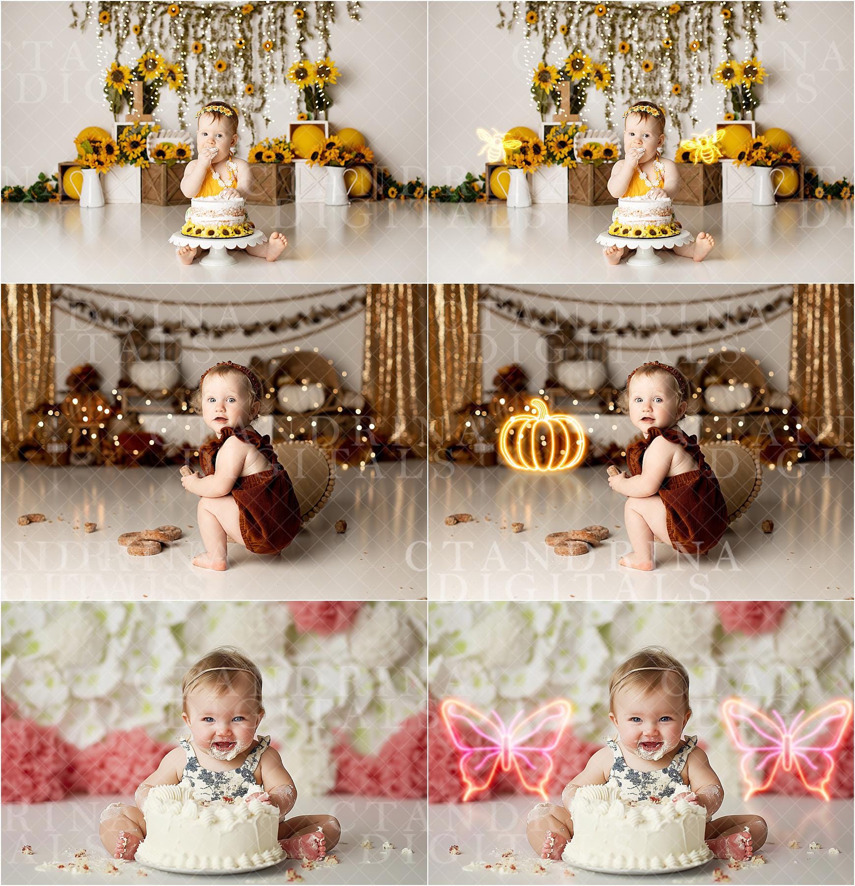 Neon Sign Backdrop Overlays, Cake Smash Neon Sign Digital Overlay, Digital Backdrop Overlay, Photoshop Tutorial Included, Mega Pack Overlays