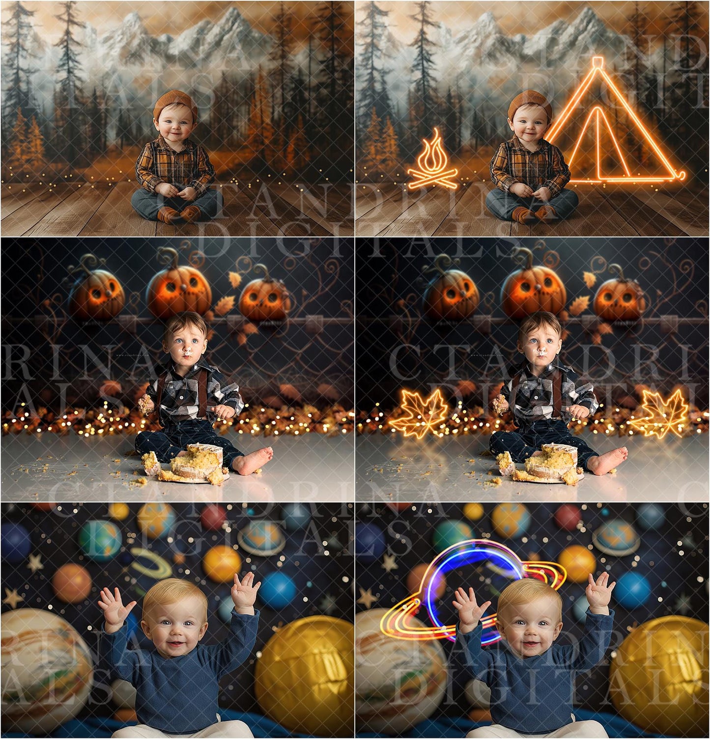 Neon Sign Backdrop Overlays, Cake Smash Neon Sign Digital Overlay, Digital Backdrop Overlay, Photoshop Tutorial Included, Mega Pack Overlays