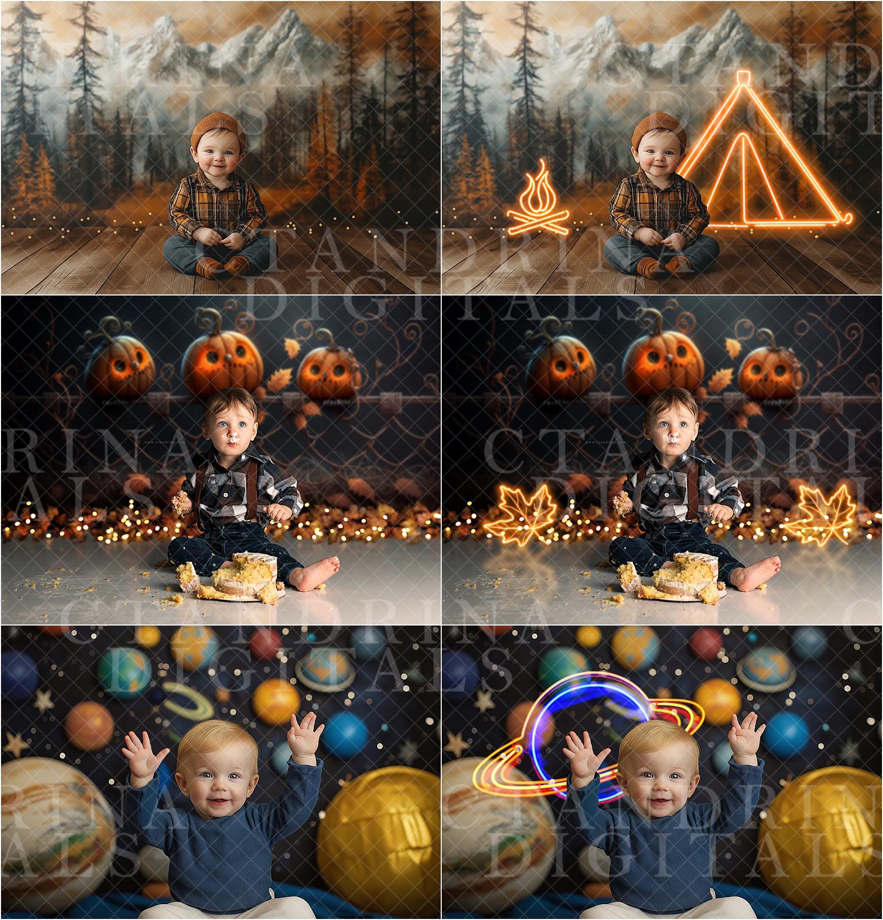 Neon Sign Backdrop Overlays, Cake Smash Neon Sign Digital Overlay, Digital Backdrop Overlay, Photoshop Tutorial Included, Mega Pack Overlays