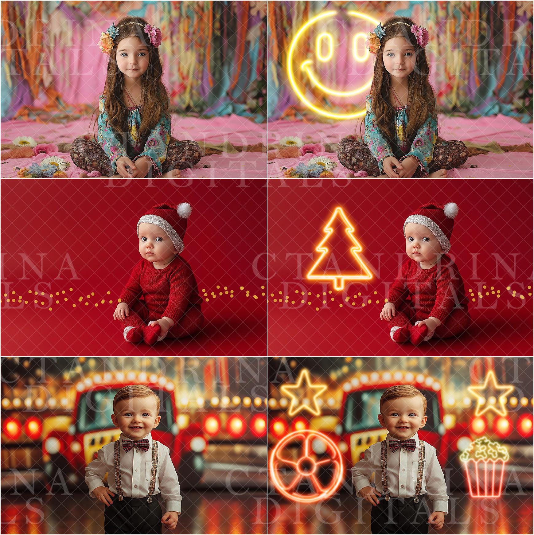 Neon Sign Backdrop Overlays, Cake Smash Neon Sign Digital Overlay, Digital Backdrop Overlay, Photoshop Tutorial Included, Mega Pack Overlays
