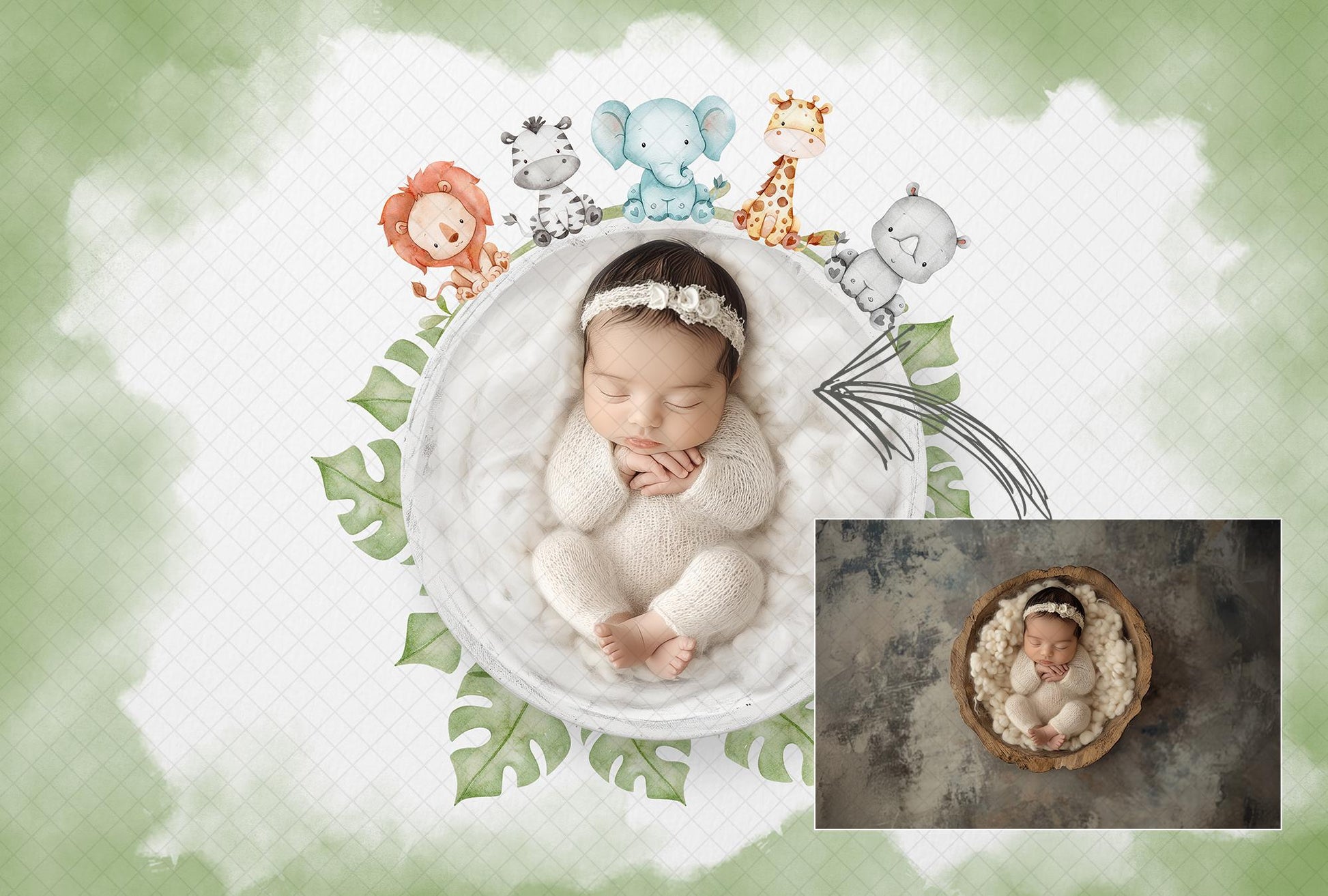Safari Animals Newborn Digital Backdrop