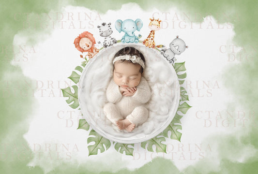 Safari Animals Newborn Digital Backdrop