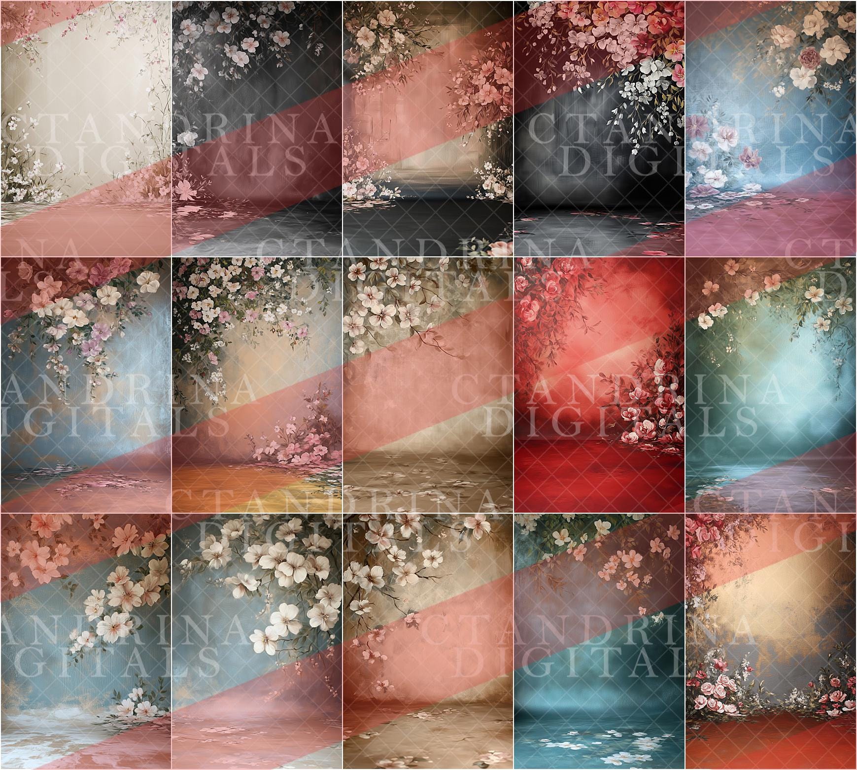 Painted Floral Sweep Digital Backdrop Overlays, Maternity Digital Backdrops, Studio Seamless Paper Overlays, Fine Art Photoshop Backdrops