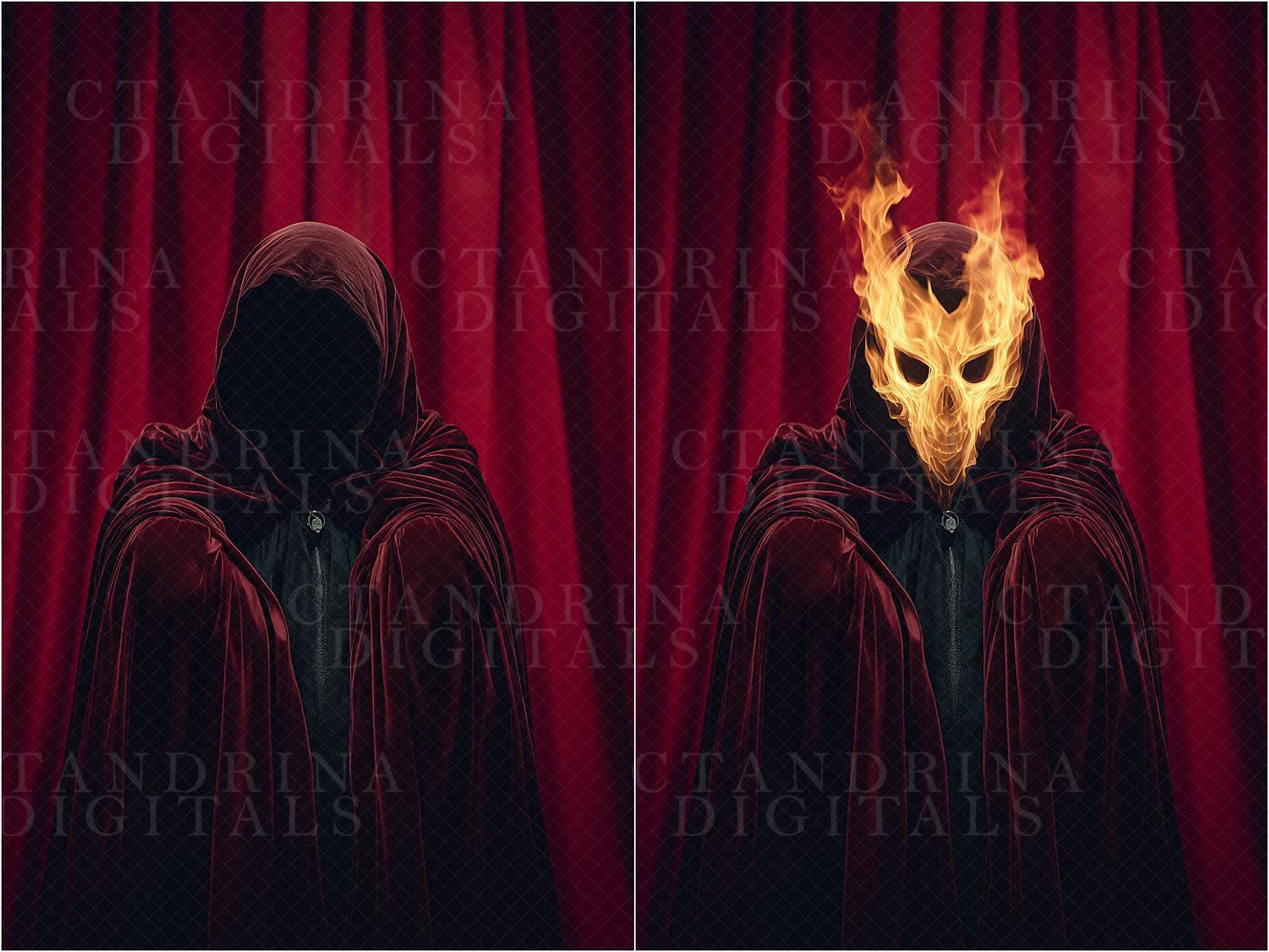 Fire Face Overlays for Photoshop, Creepy Flame Overlays, Fire Skull Overlays, Fantasy Backdrop Overlays, Fire Overlay, Tutorial Included