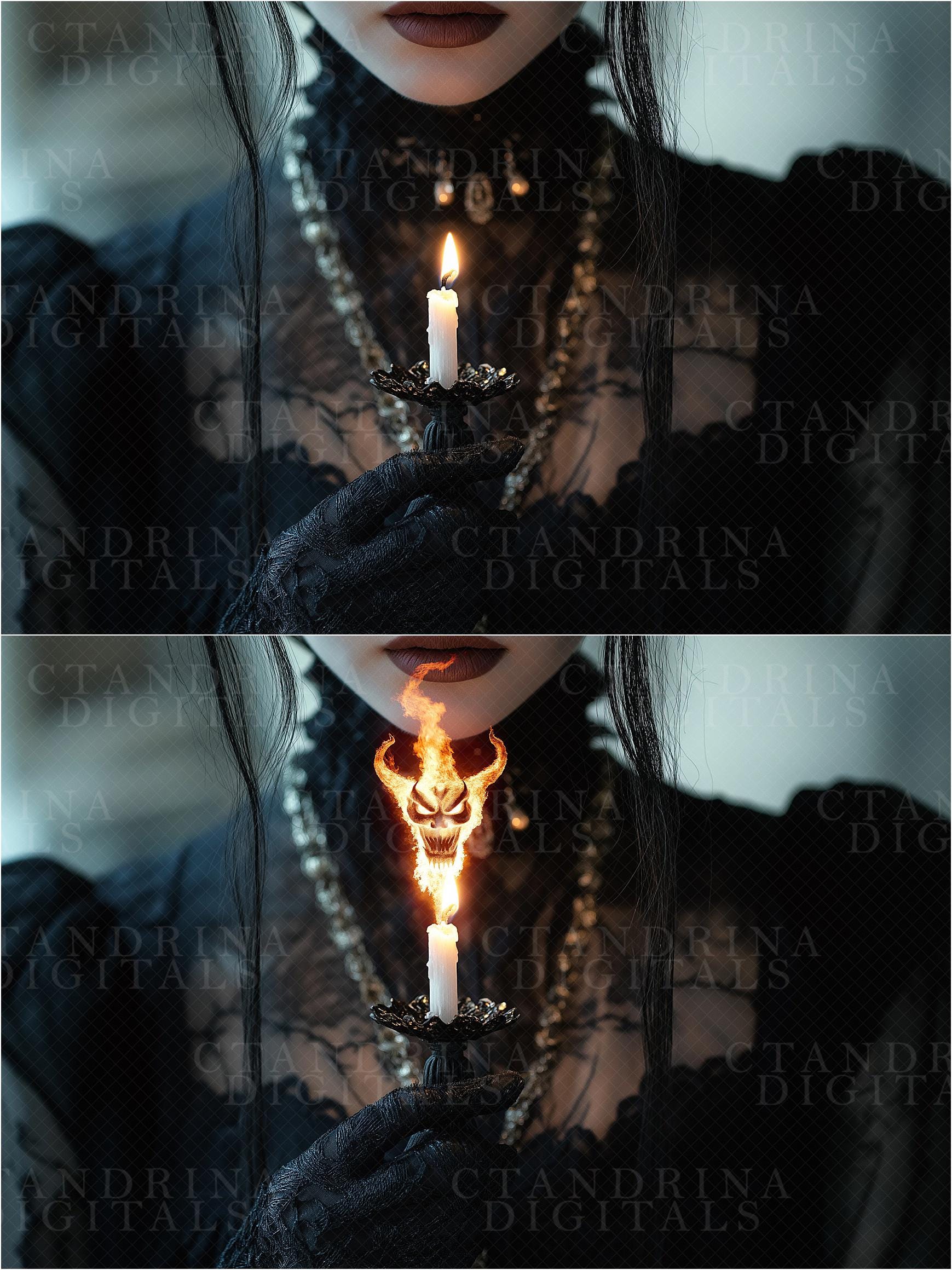 Fire Face Overlays for Photoshop, Creepy Flame Overlays, Fire Skull Overlays, Fantasy Backdrop Overlays, Fire Overlay, Tutorial Included