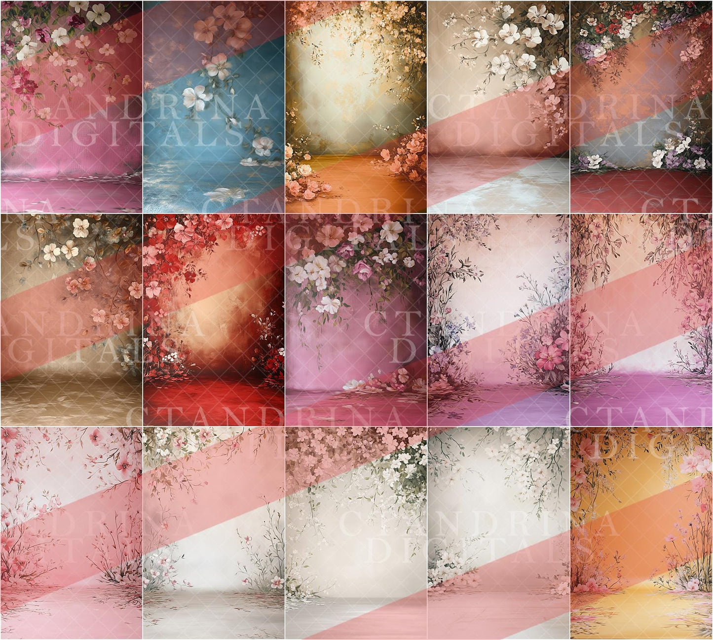 Painted Floral Sweep Digital Backdrop Overlays, Maternity Digital Backdrops, Studio Seamless Paper Overlays, Fine Art Photoshop Backdrops