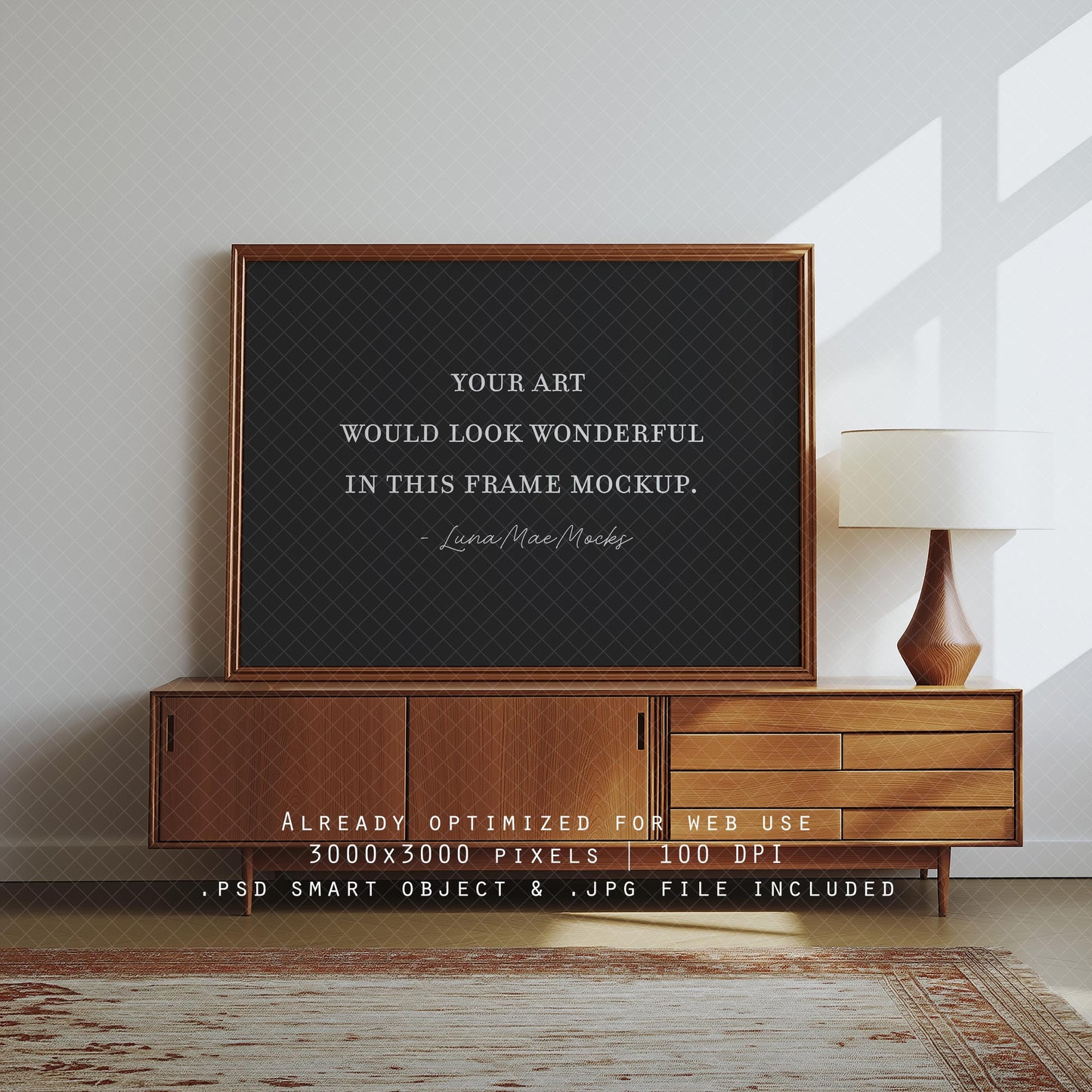 Horizontal Frame Mockup, Frame Wall Art Mockup PSD and JPG, Interior Wooden Frame Mockup, Minimal Style Digital Print and Poster Shop Mockup