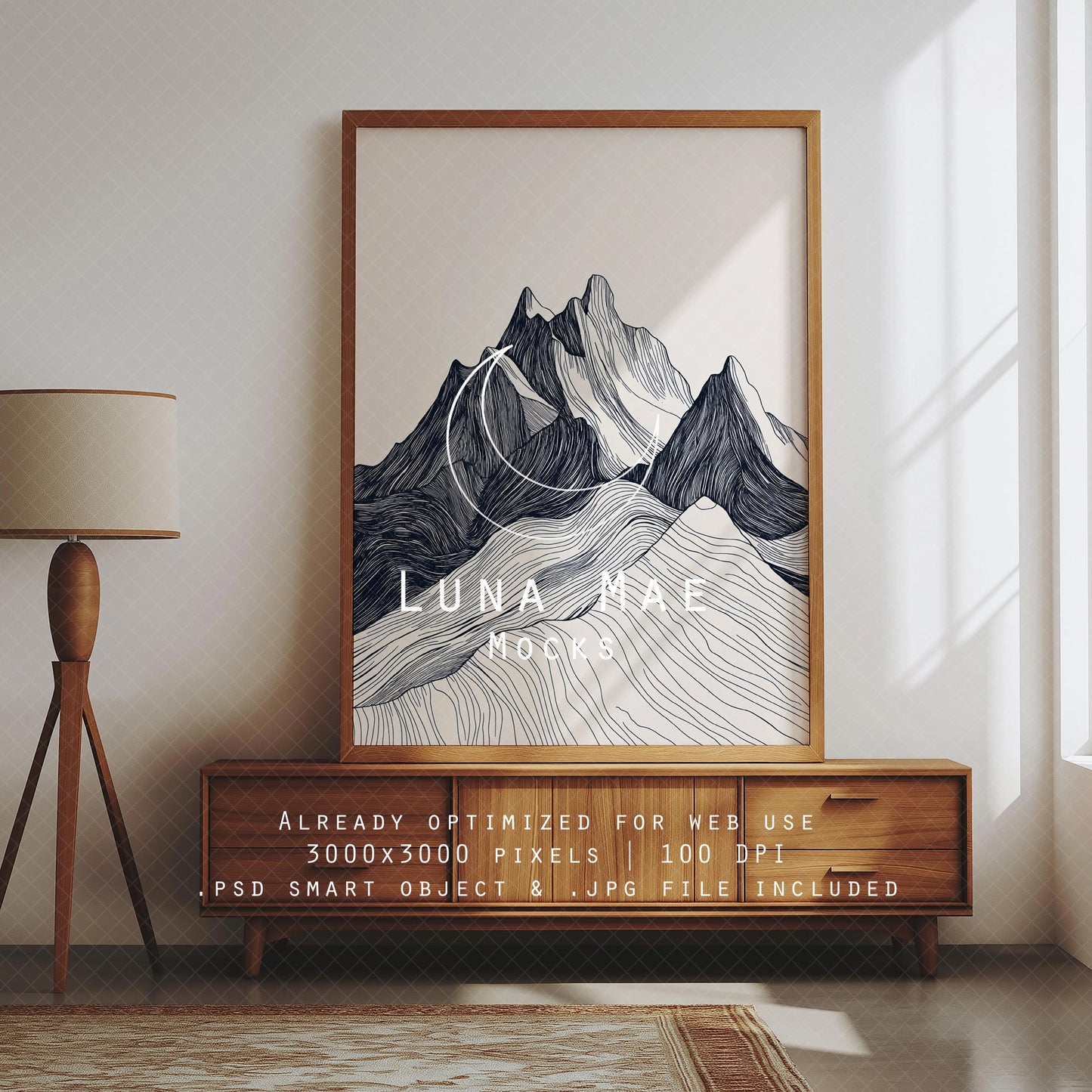 Vertical Frame Mockup, Living Room Wall Art Mockup PSD&JPG, Interior Wooden Frame Mockup, Minimal Style Digital Print and Poster Shop Mockup