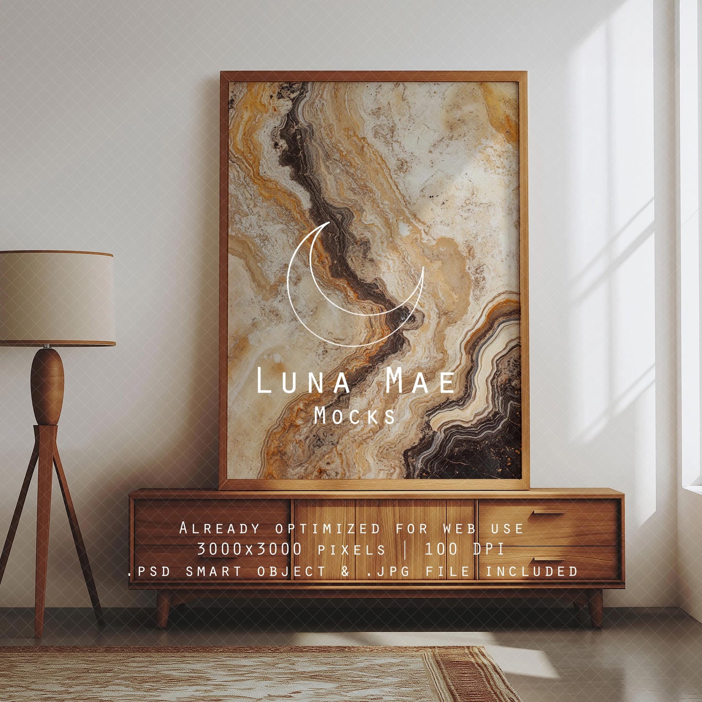 Vertical Frame Mockup, Living Room Wall Art Mockup PSD&JPG, Interior Wooden Frame Mockup, Minimal Style Digital Print and Poster Shop Mockup
