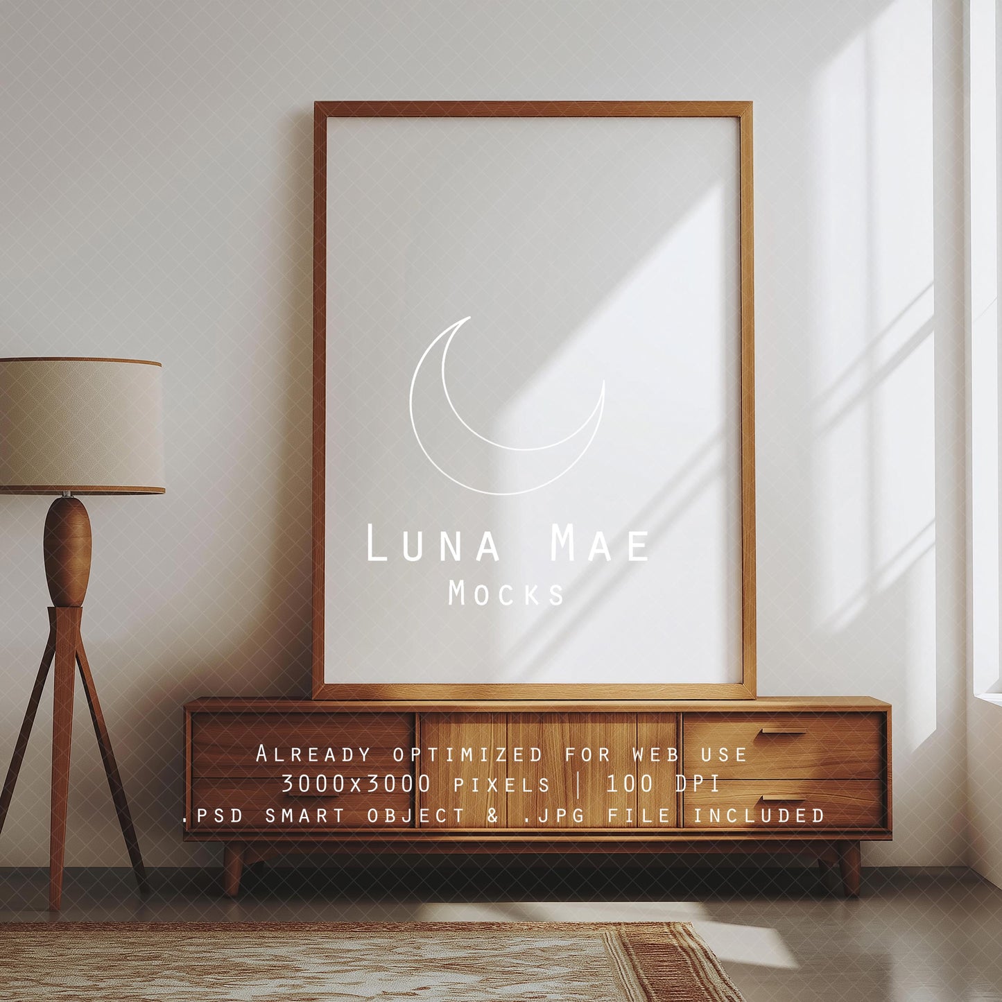 Vertical Frame Mockup, Living Room Wall Art Mockup PSD&JPG, Interior Wooden Frame Mockup, Minimal Style Digital Print and Poster Shop Mockup