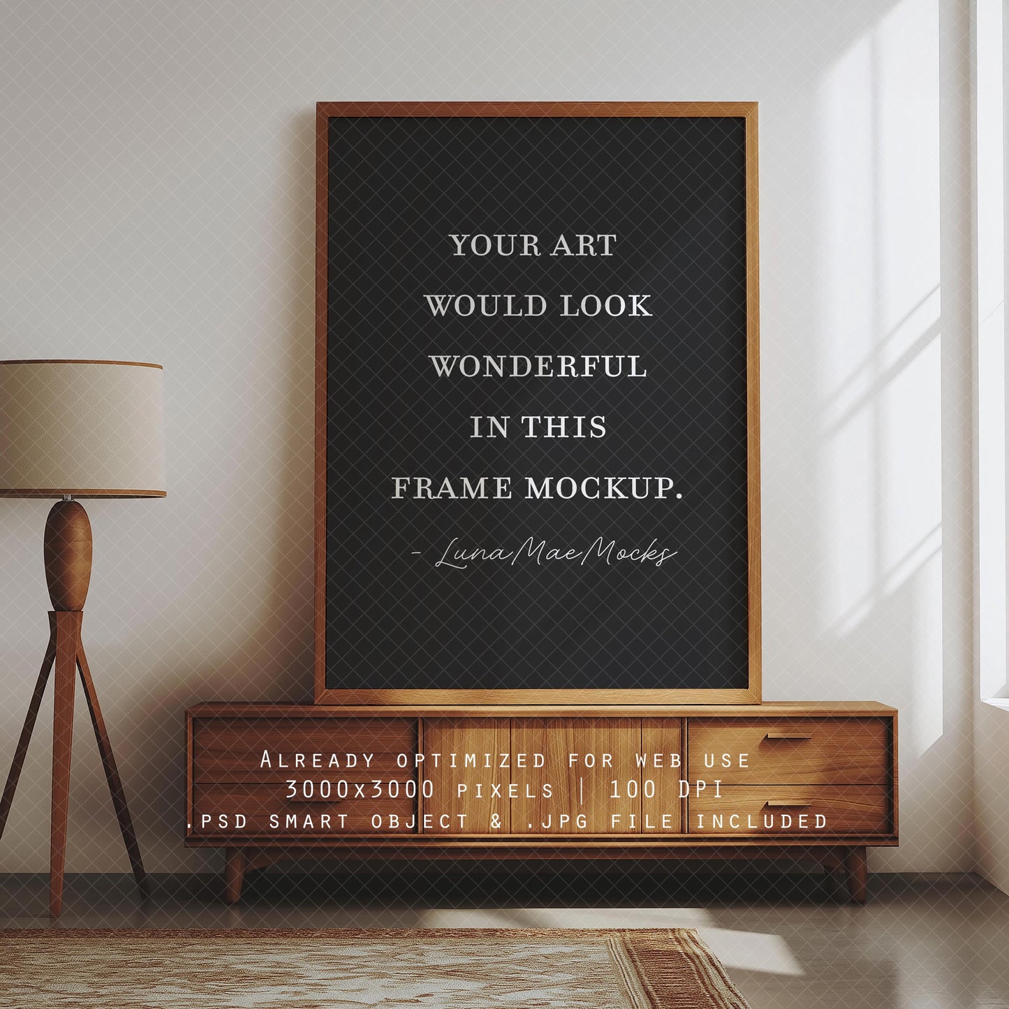 Vertical Frame Mockup, Living Room Wall Art Mockup PSD&JPG, Interior Wooden Frame Mockup, Minimal Style Digital Print and Poster Shop Mockup