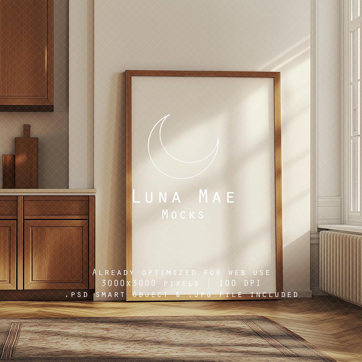 Vertical Frame Mockup, Kitchen Wall Art Mockup PSD & JPG, Interior Wooden Frame Mockup, Minimal Style Digital Print and Poster Shop Mockup