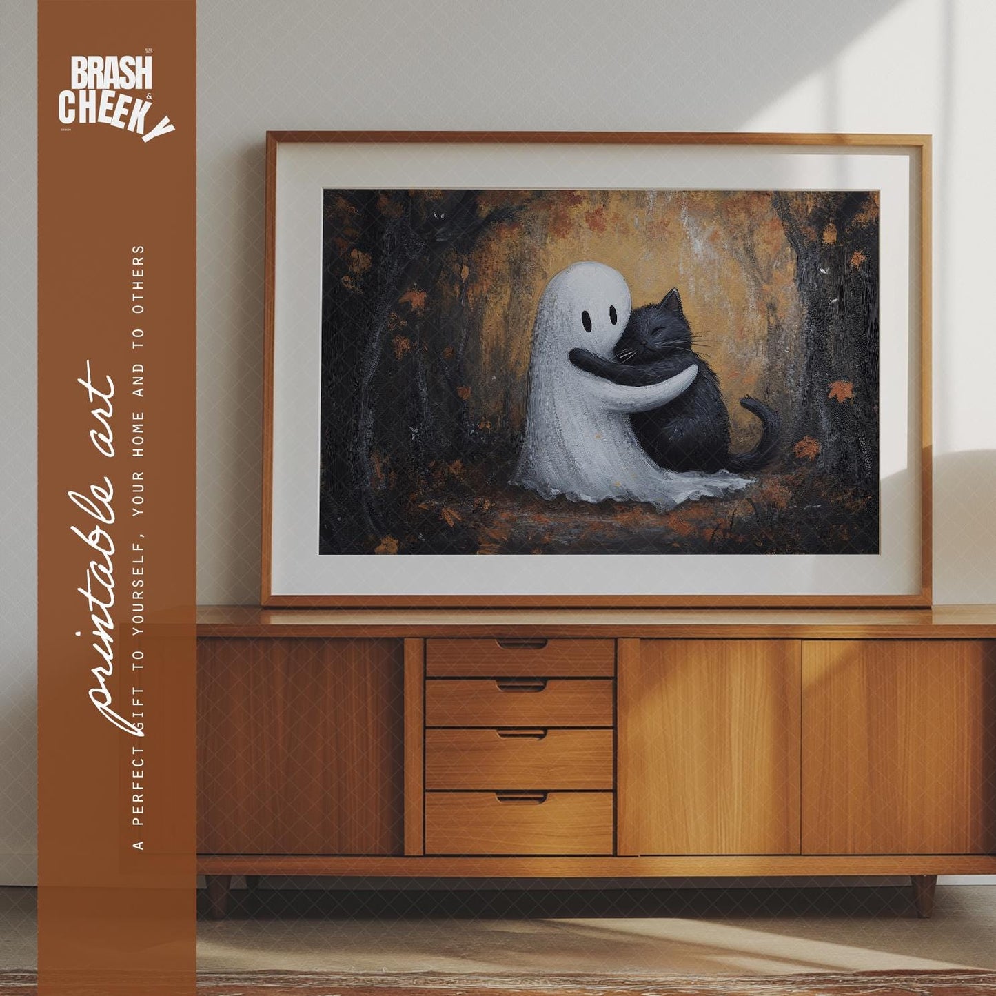 Ghost Hugging A Black Cat Fall PRINTABLE