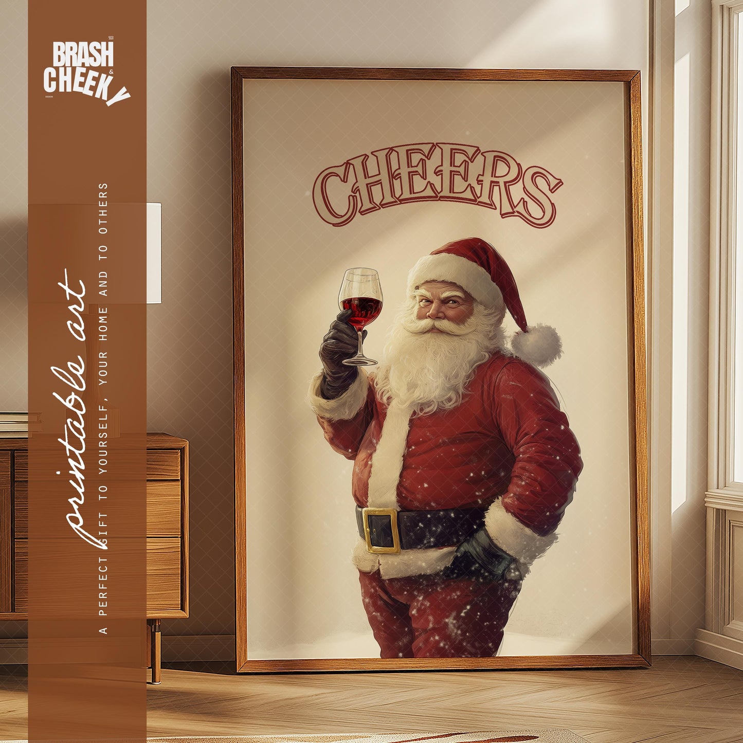 Cheers Santa Drinking Wine Vintage PRINTABLE