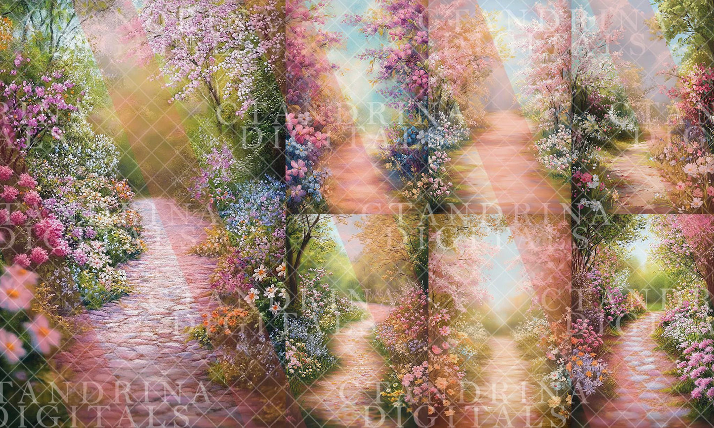 Pastel Pathway Digital Backdrops, Painted Spring Floral Digital Backdrop Overlays, Easter Digital Backdrops, Maternity Digital Backdrops