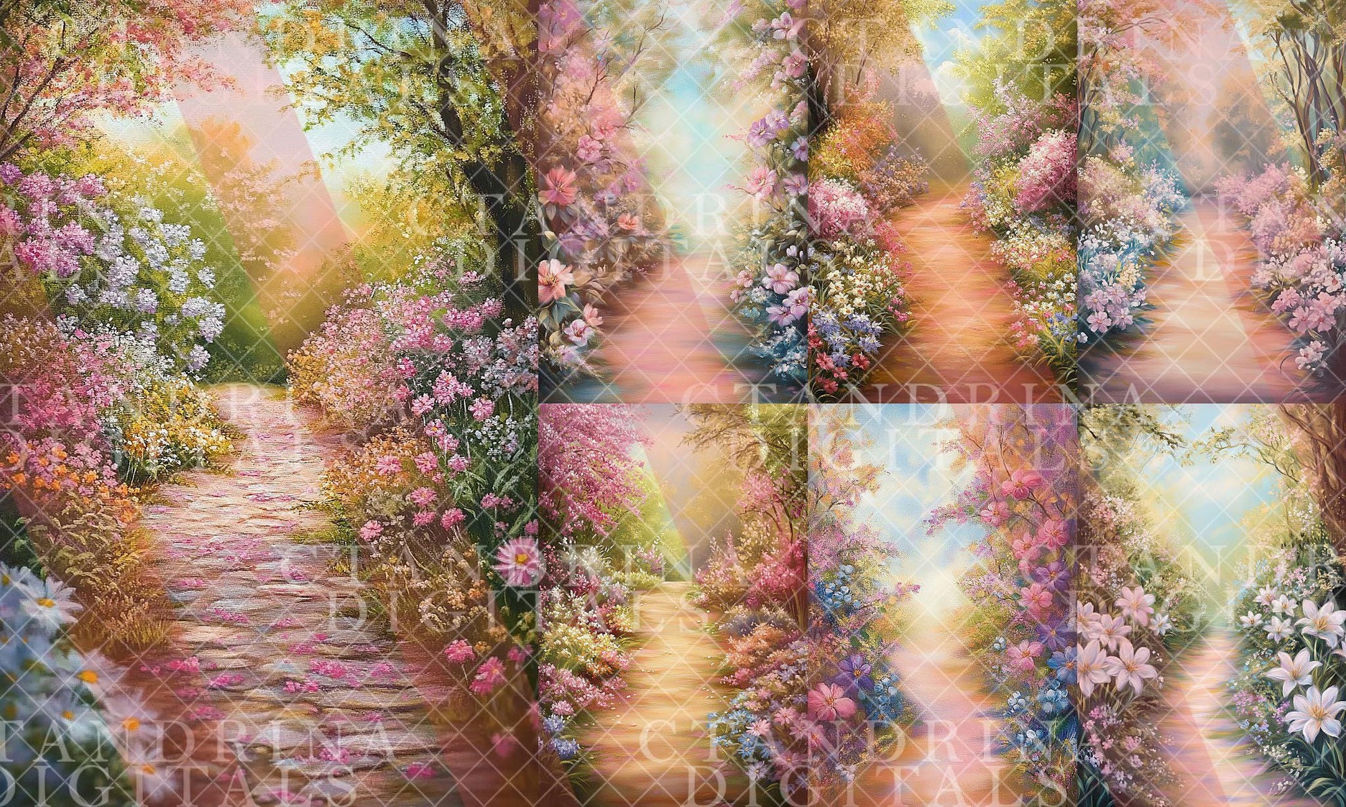 Pastel Pathway Digital Backdrops, Painted Spring Floral Digital Backdrop Overlays, Easter Digital Backdrops, Maternity Digital Backdrops