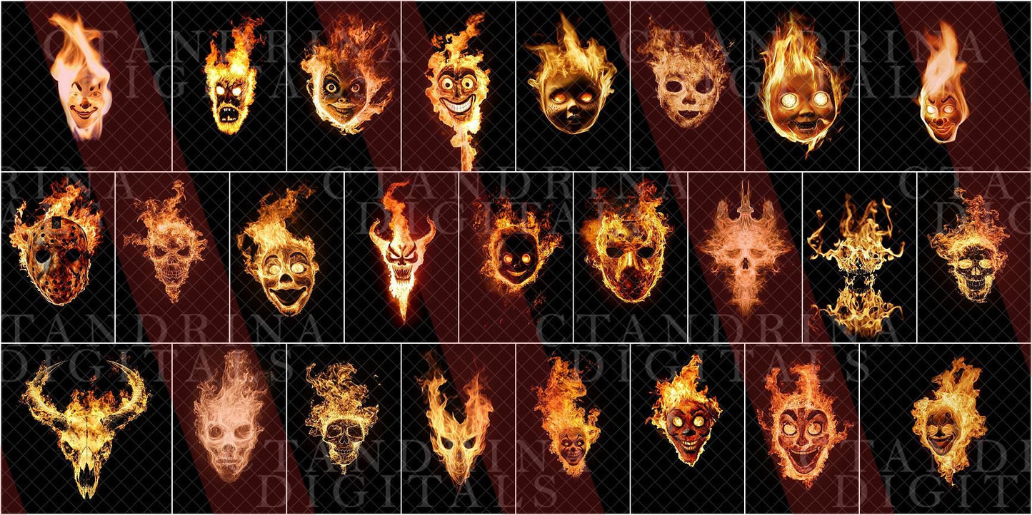 Fire Face Overlays for Photoshop, Creepy Flame Overlays, Fire Skull Overlays, Fantasy Backdrop Overlays, Fire Overlay, Tutorial Included