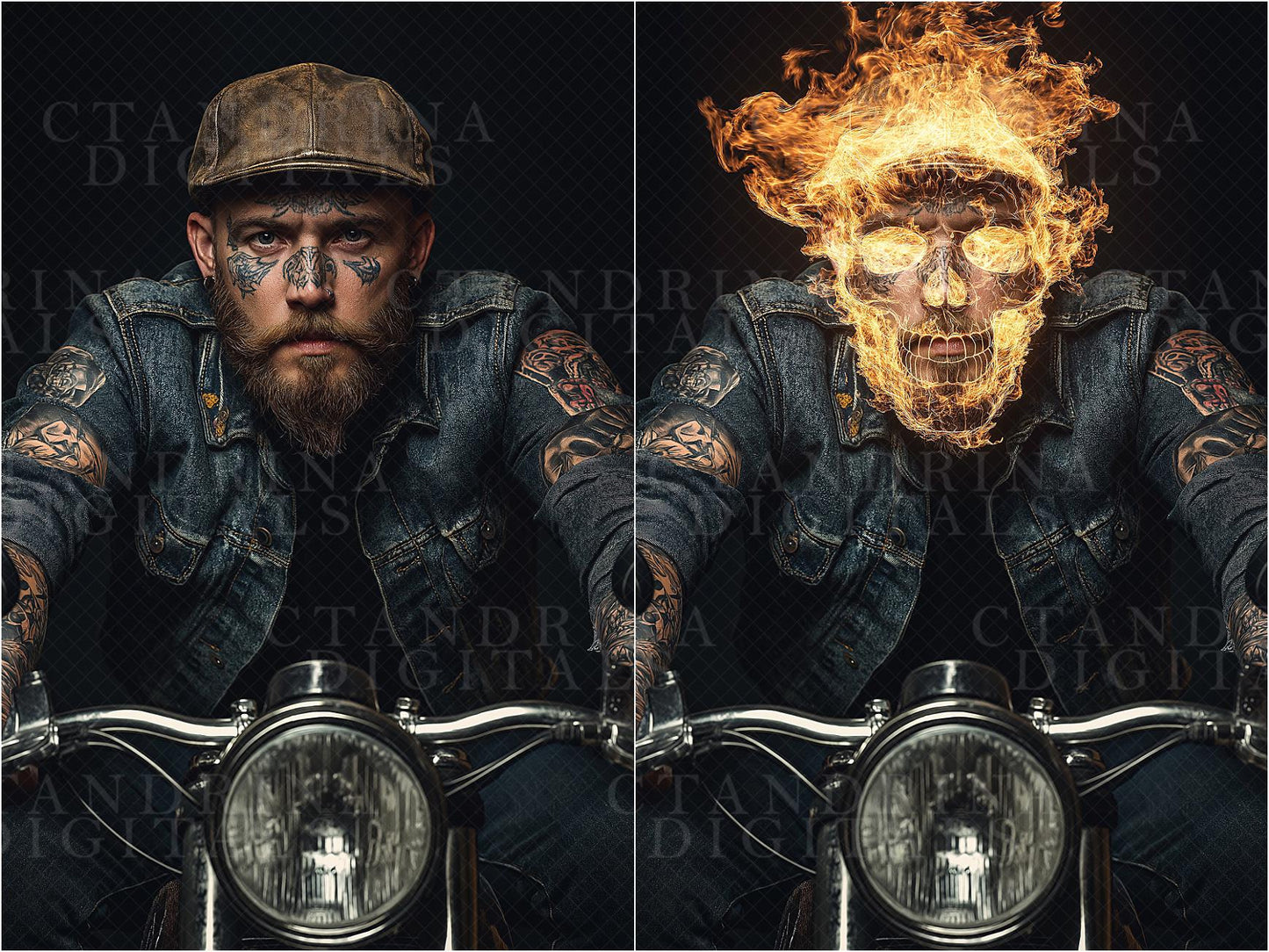 Fire Face Overlays for Photoshop, Creepy Flame Overlays, Fire Skull Overlays, Fantasy Backdrop Overlays, Fire Overlay, Tutorial Included