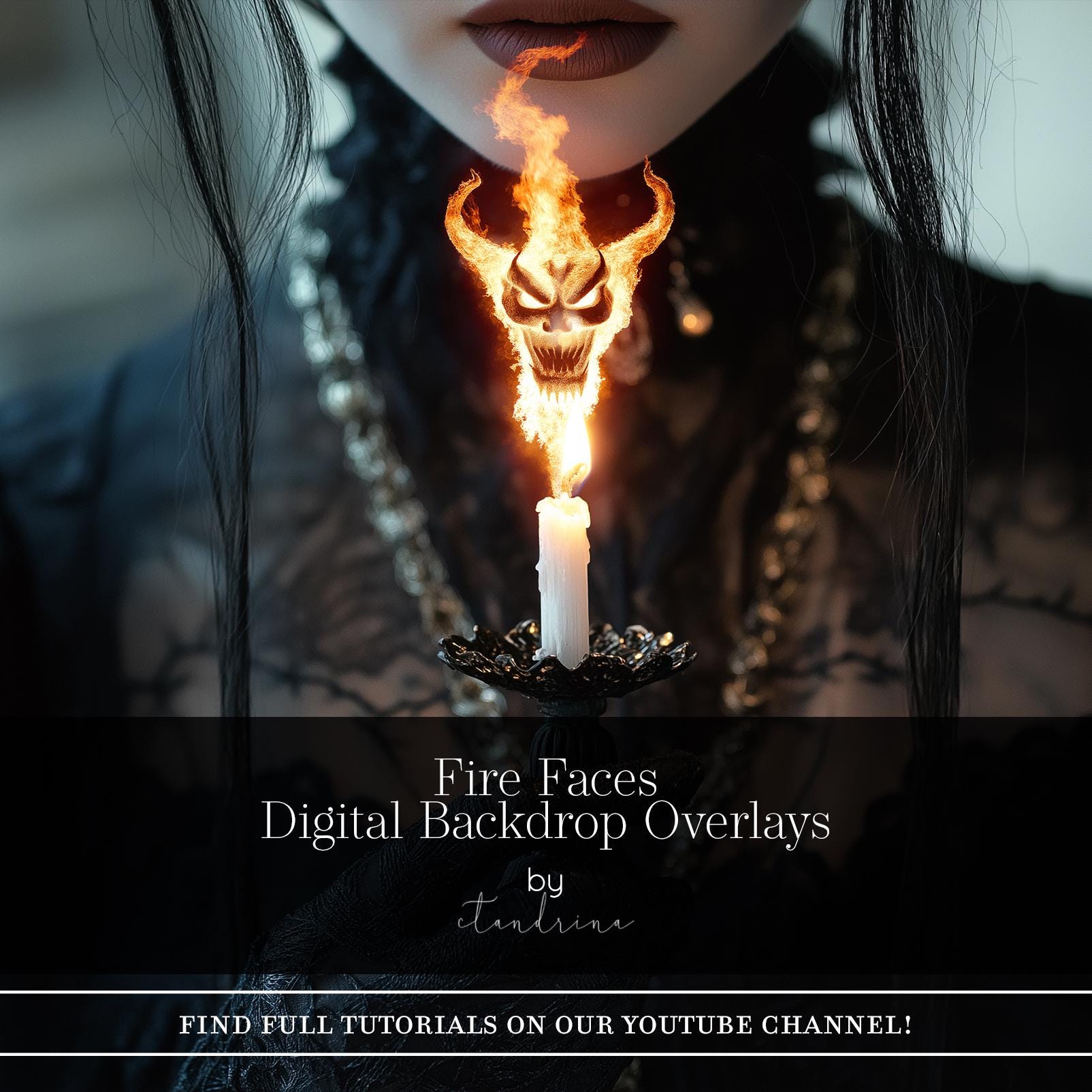 Fire Face Overlays for Photoshop, Creepy Flame Overlays, Fire Skull Overlays, Fantasy Backdrop Overlays, Fire Overlay, Tutorial Included