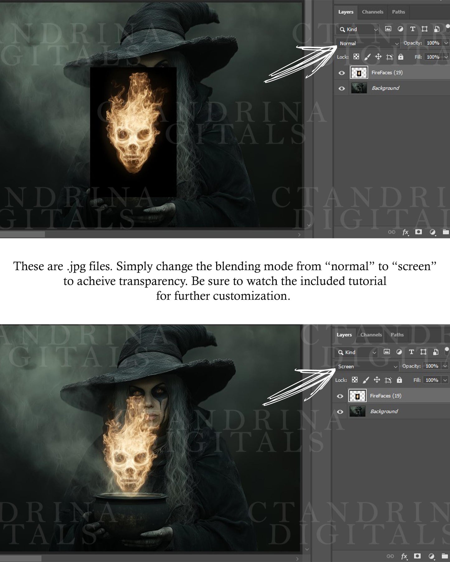 Fire Face Overlays for Photoshop, Creepy Flame Overlays, Fire Skull Overlays, Fantasy Backdrop Overlays, Fire Overlay, Tutorial Included