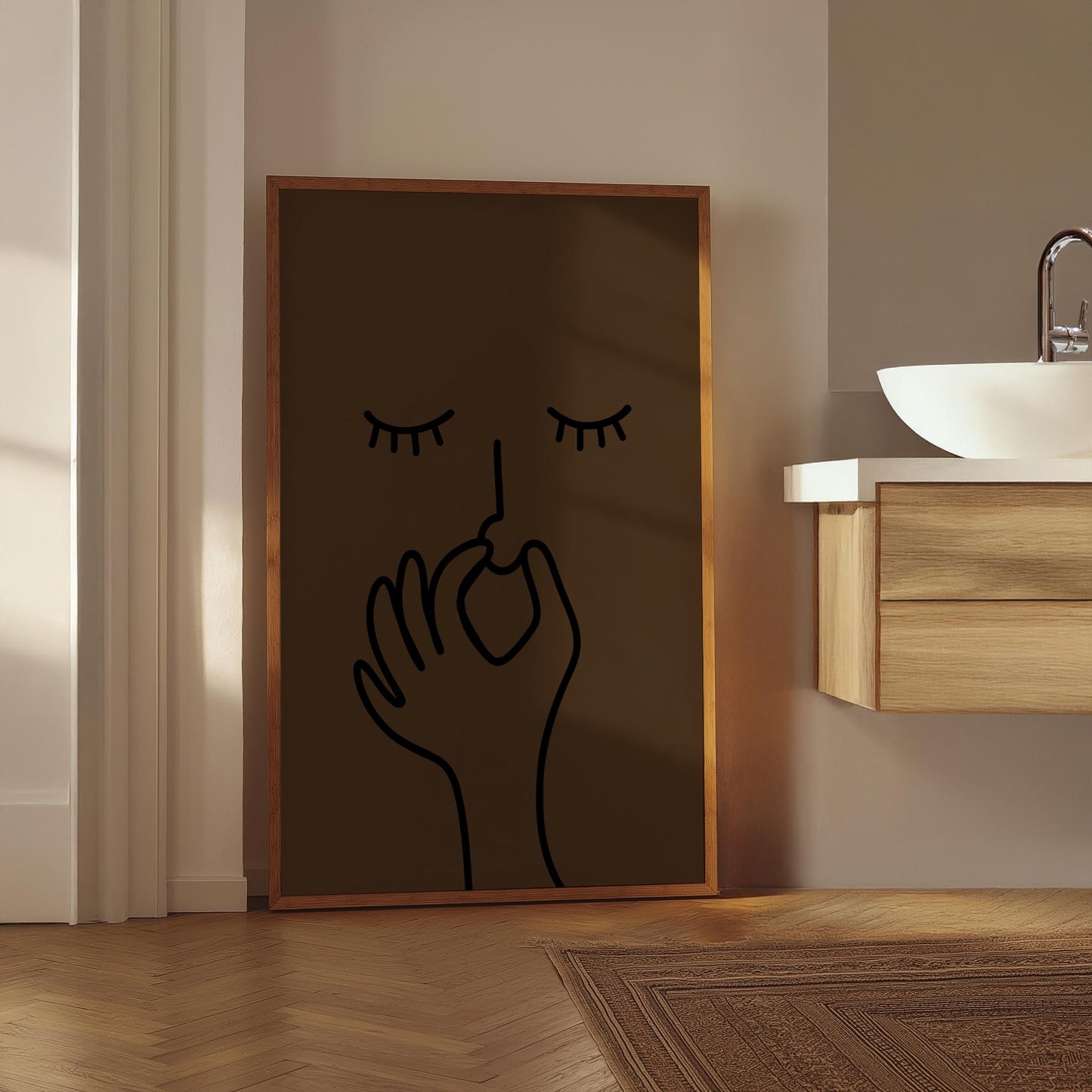Hand Drawn Plugging Nose Bathroom PRINTABLE, Stinky Humorous Bathroom Digital Print, Simple Hand Drawn Funny Bathroom Wall Art, Bath Prints