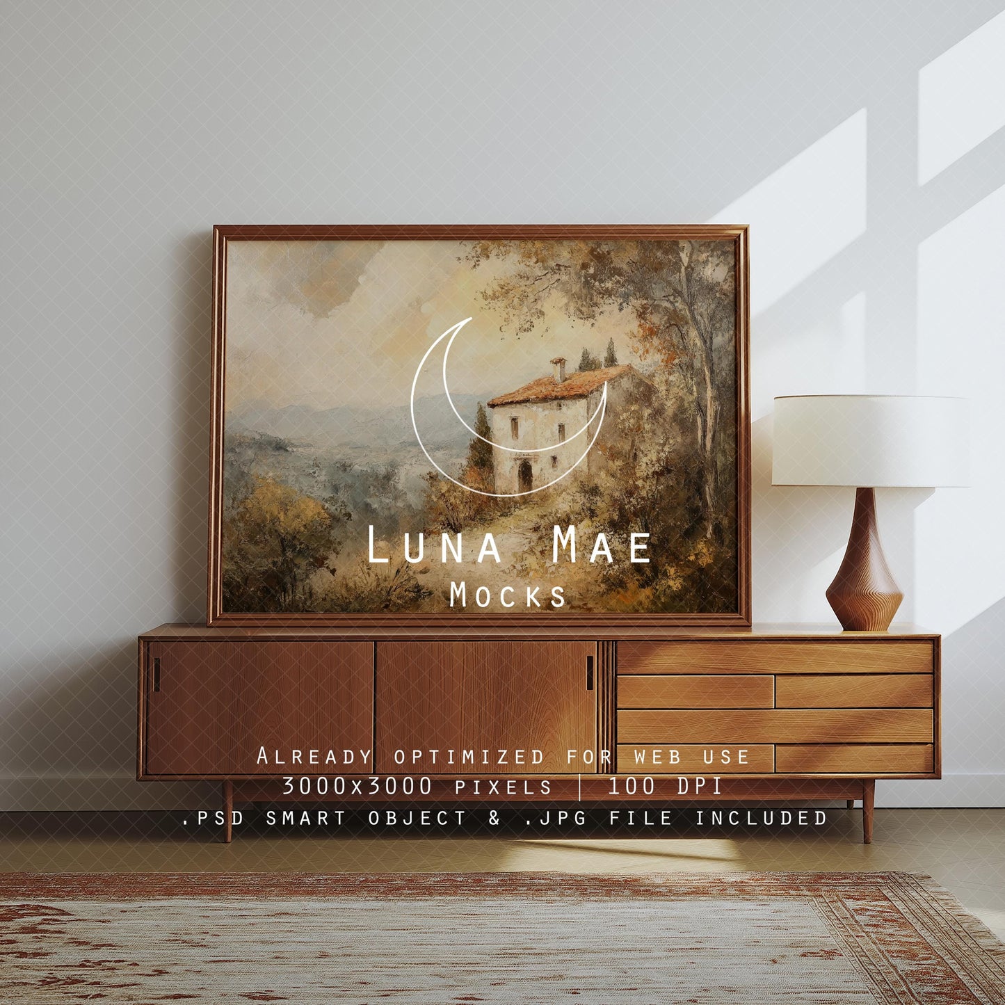 Horizontal Frame Mockup, Frame Wall Art Mockup PSD and JPG, Interior Wooden Frame Mockup, Minimal Style Digital Print and Poster Shop Mockup