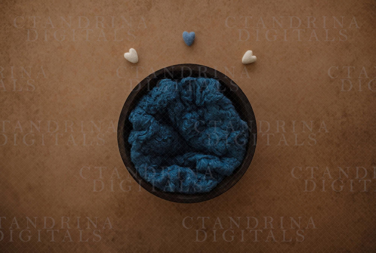 Blue and Cream Felt Hearts Newborn Digital Backdrop