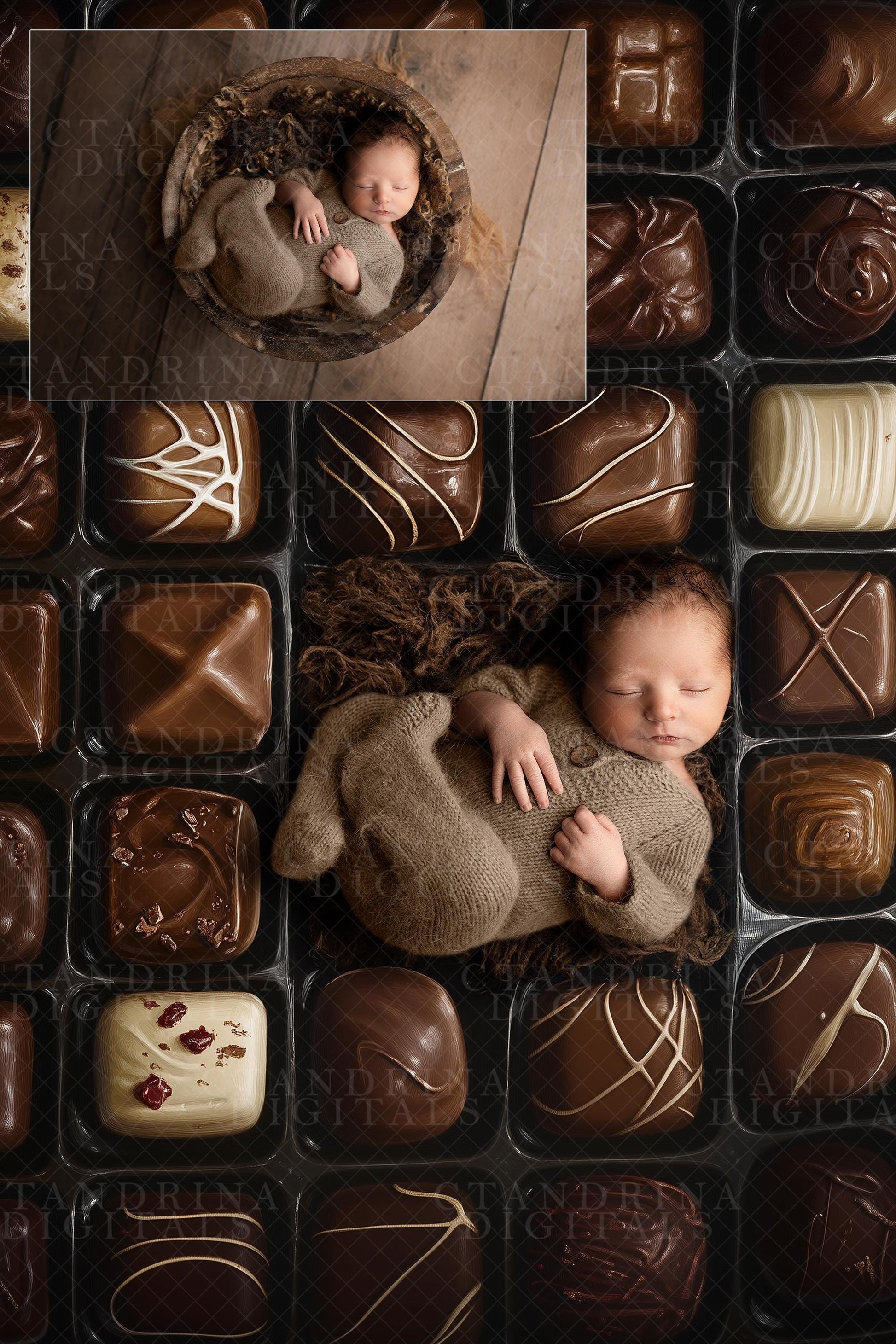 Painted Chocolates Newborn Digital Backdrop, Valentine Newborn Digital Background, Candy Backdrop, Box of Chocolates Backdrop, Painterly