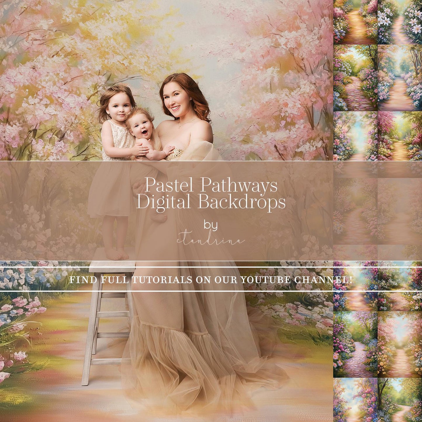 Pastel Pathway Digital Backdrops, Painted Spring Floral Digital Backdrop Overlays, Easter Digital Backdrops, Maternity Digital Backdrops