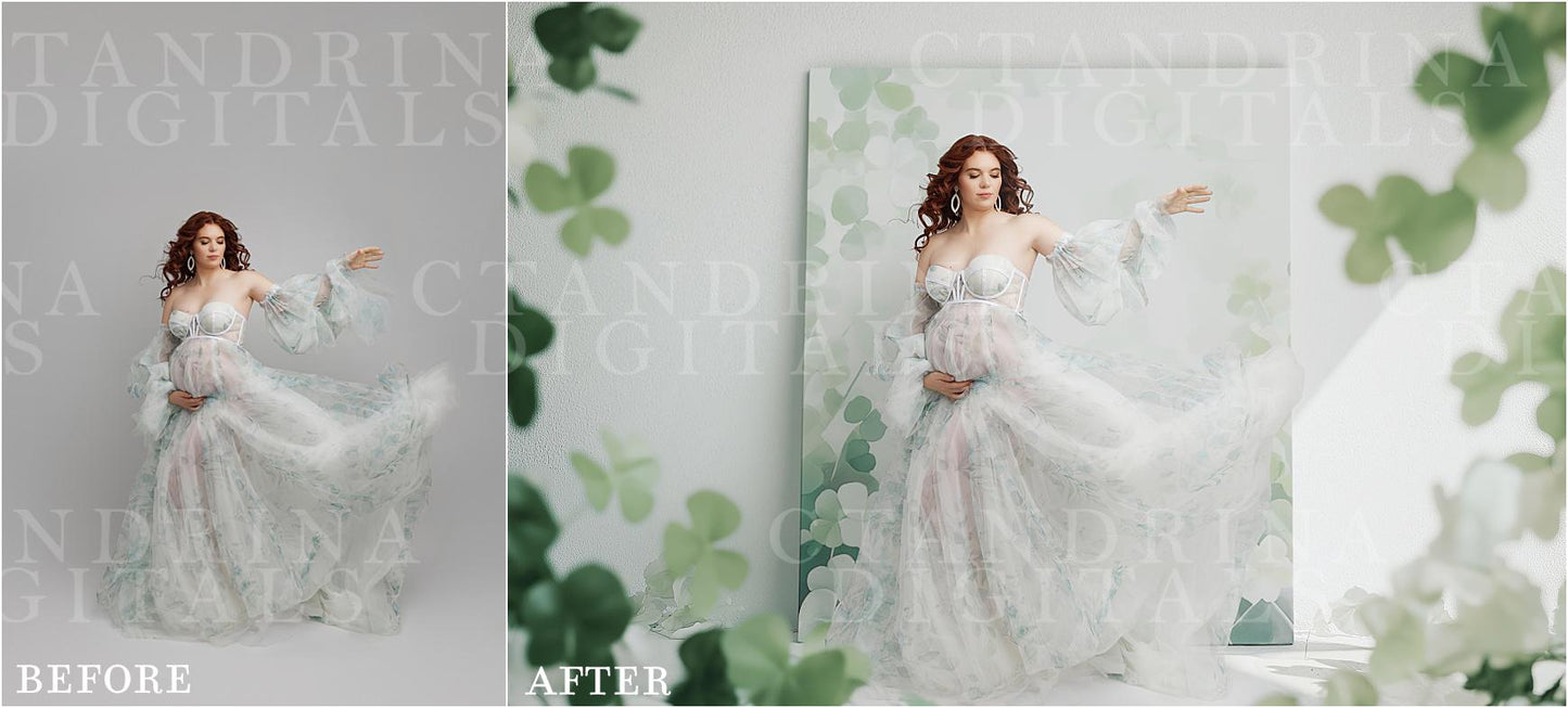 Shamrock & Floral Digital Backdrops, Flowers and Clovers Digital Backgrounds, Maternity Backdrops, Floral Canvas Backdrops for Photoshop