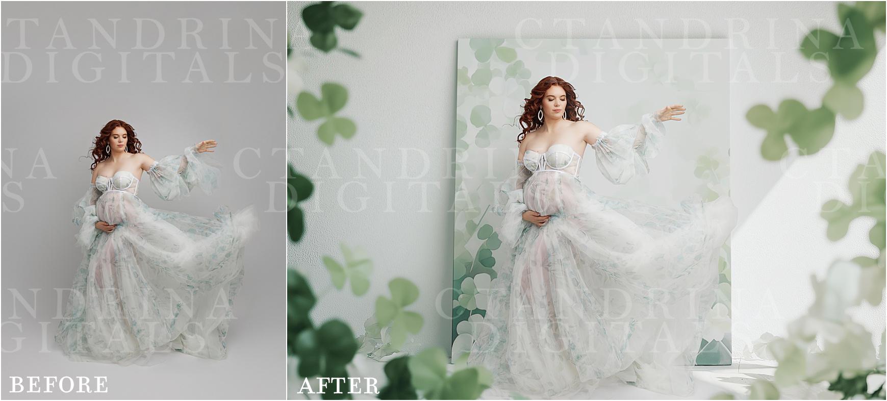 Shamrock & Floral Digital Backdrops, Flowers and Clovers Digital Backgrounds, Maternity Backdrops, Floral Canvas Backdrops for Photoshop