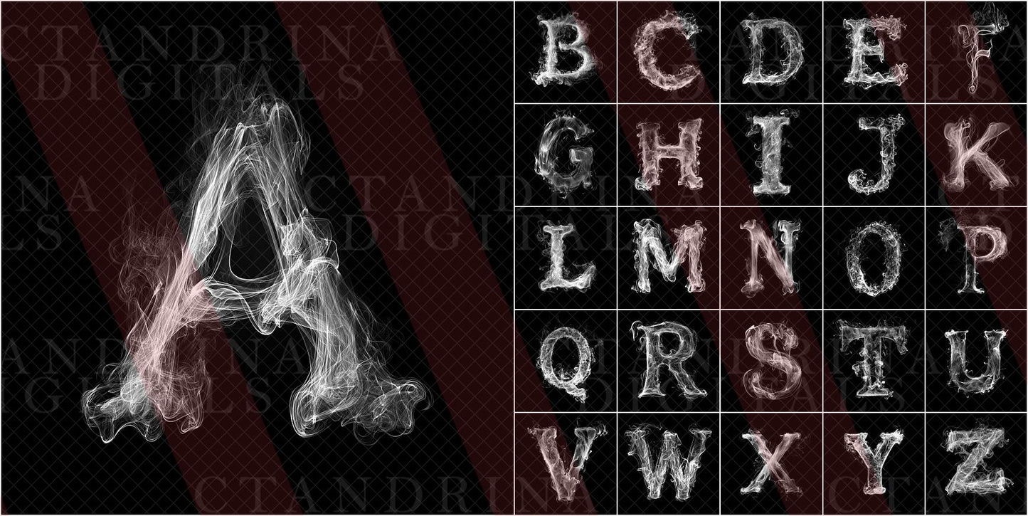 Smoke Text Overlays, PNG Smoke Effect Letters, Smoke Alphabet, Smoke Numbers, Whimsical Digital Backdrop Text Overlays for Photoshop