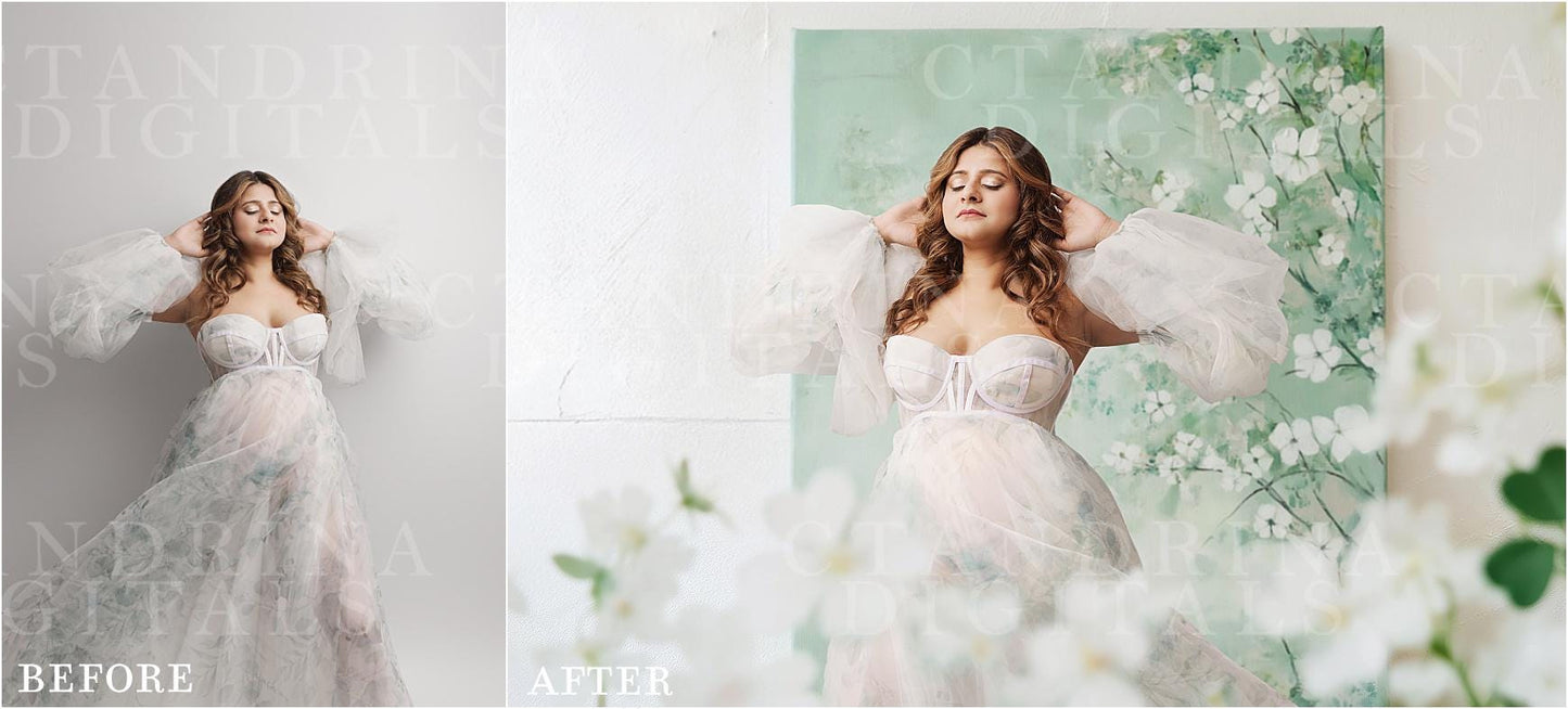 Shamrock & Floral Digital Backdrops, Flowers and Clovers Digital Backgrounds, Maternity Backdrops, Floral Canvas Backdrops for Photoshop