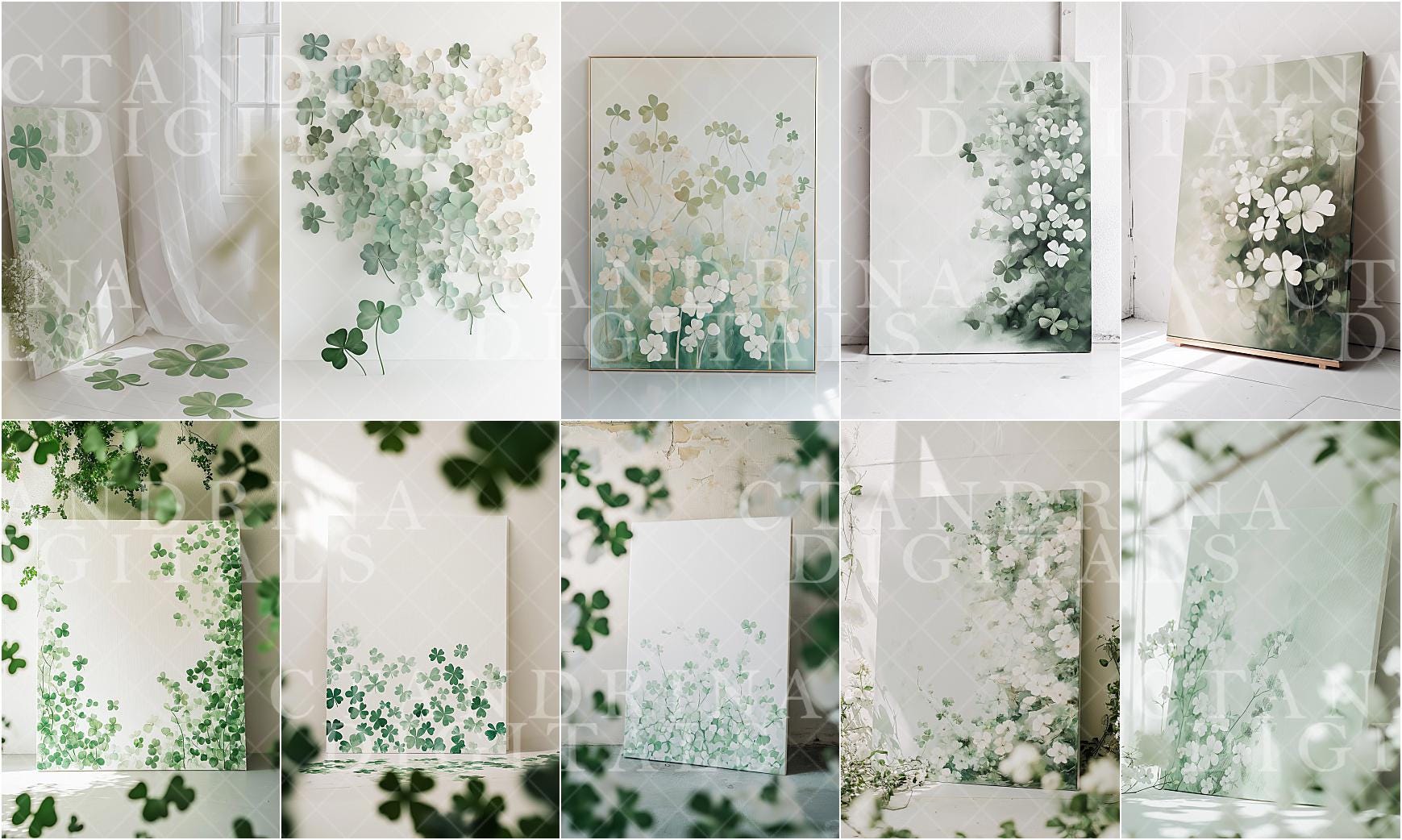 Shamrock & Floral Digital Backdrops, Flowers and Clovers Digital Backgrounds, Maternity Backdrops, Floral Canvas Backdrops for Photoshop