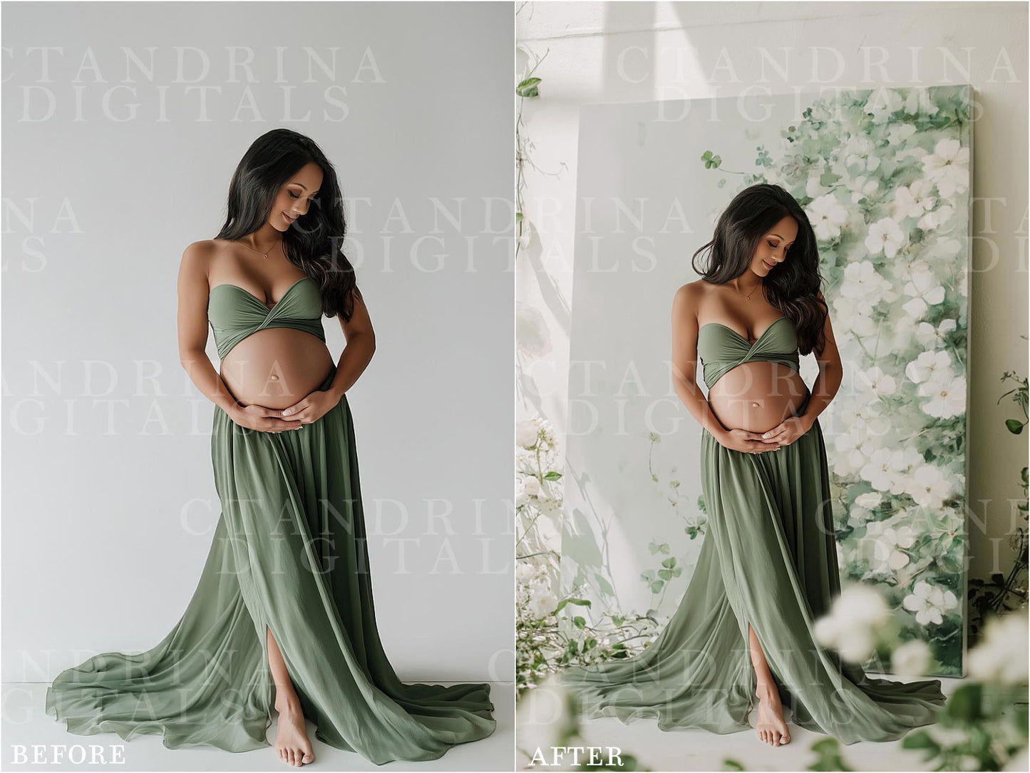 Shamrock & Floral Digital Backdrops, Flowers and Clovers Digital Backgrounds, Maternity Backdrops, Floral Canvas Backdrops for Photoshop