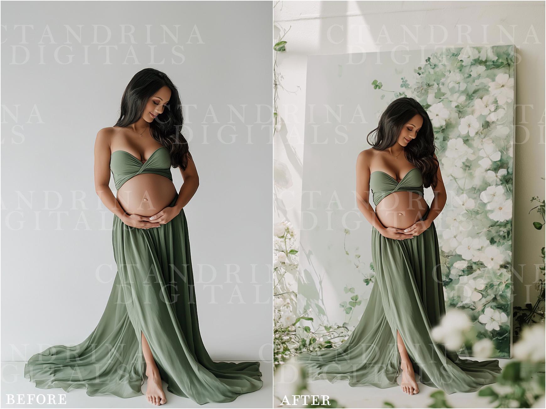 Shamrock & Floral Digital Backdrops, Flowers and Clovers Digital Backgrounds, Maternity Backdrops, Floral Canvas Backdrops for Photoshop