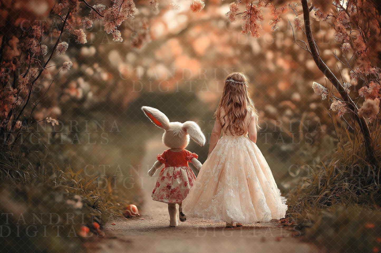 Easter Bunny Stroll Digital Backdrop, Spring Bunny Digital Background, Dreamy Digital Backdrops, Fantasy Digital Backdrops for Photoshop