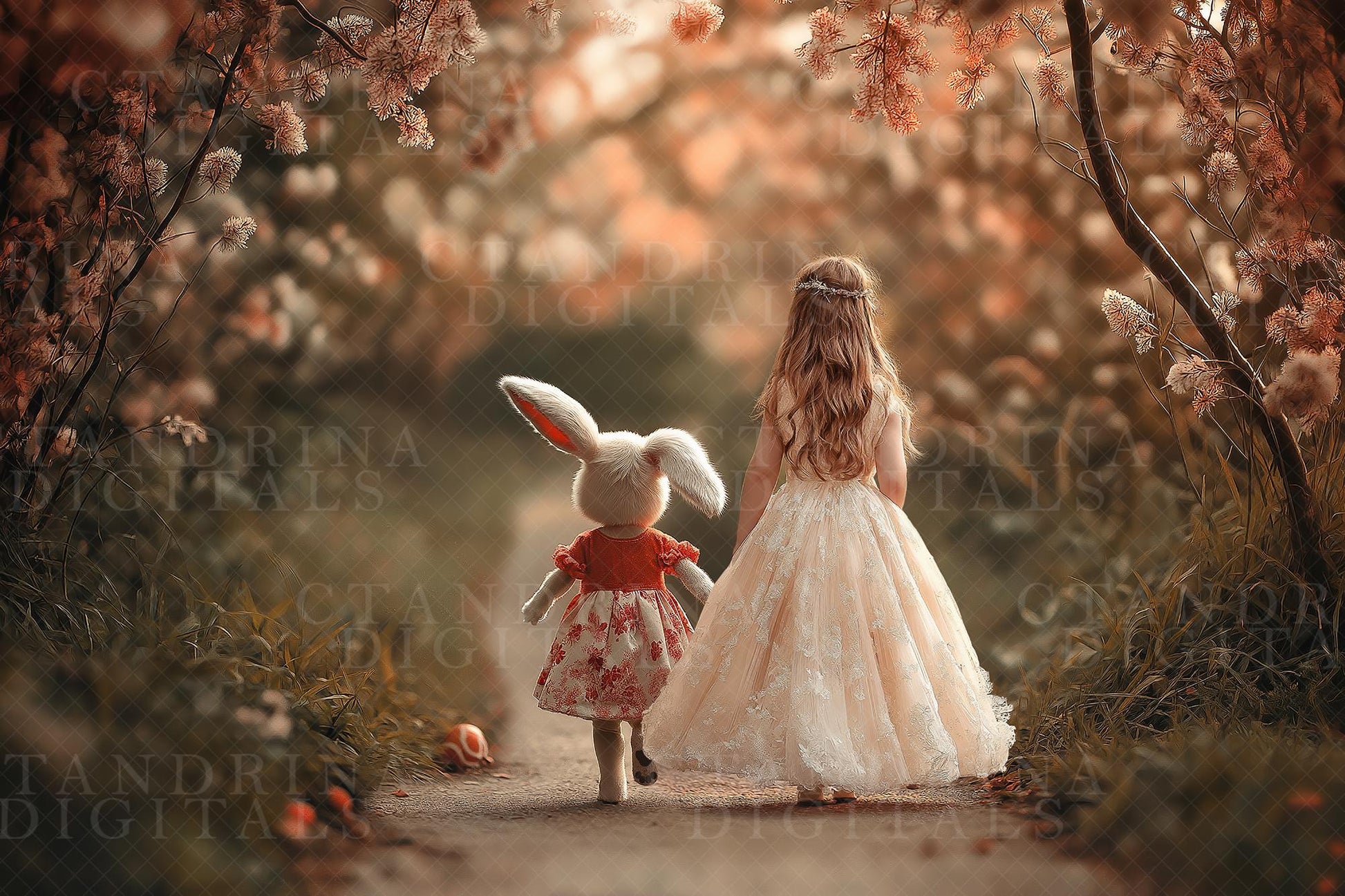 Easter Bunny Stroll Digital Backdrop, Spring Bunny Digital Background, Dreamy Digital Backdrops, Fantasy Digital Backdrops for Photoshop