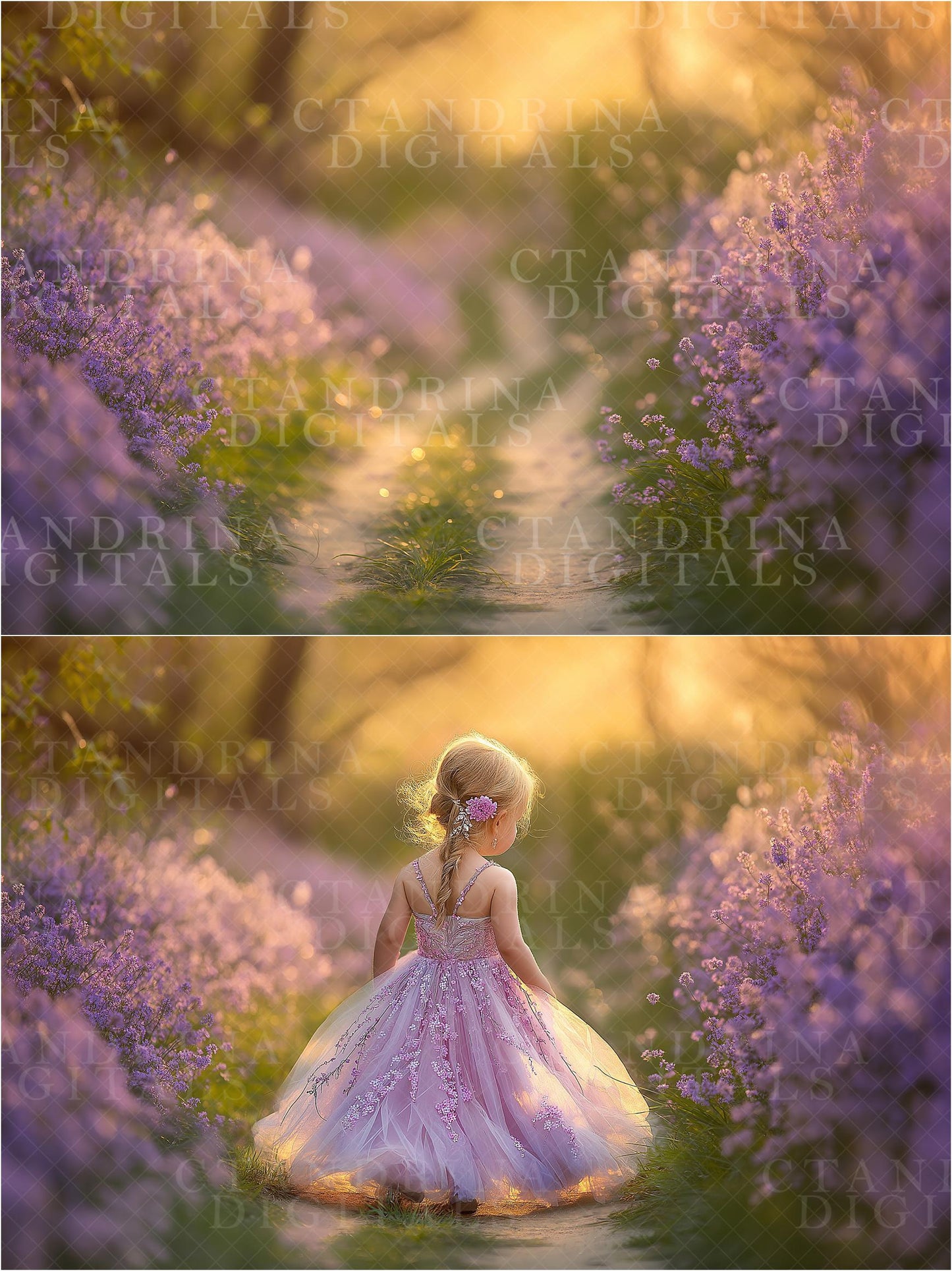 Dreamy Spring Path Digital Backdrops, Floral Digital Backgrounds, Spring Florals, Blurred Branch Overlay Backdrops for Photoshop Composite