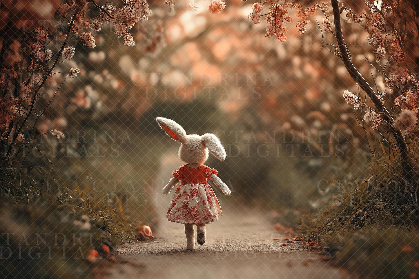 Easter Bunny Stroll Digital Backdrop, Spring Bunny Digital Background, Dreamy Digital Backdrops, Fantasy Digital Backdrops for Photoshop