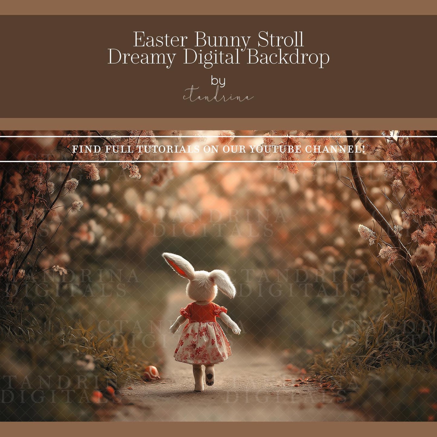 Easter Bunny Stroll Digital Backdrop, Spring Bunny Digital Background, Dreamy Digital Backdrops, Fantasy Digital Backdrops for Photoshop