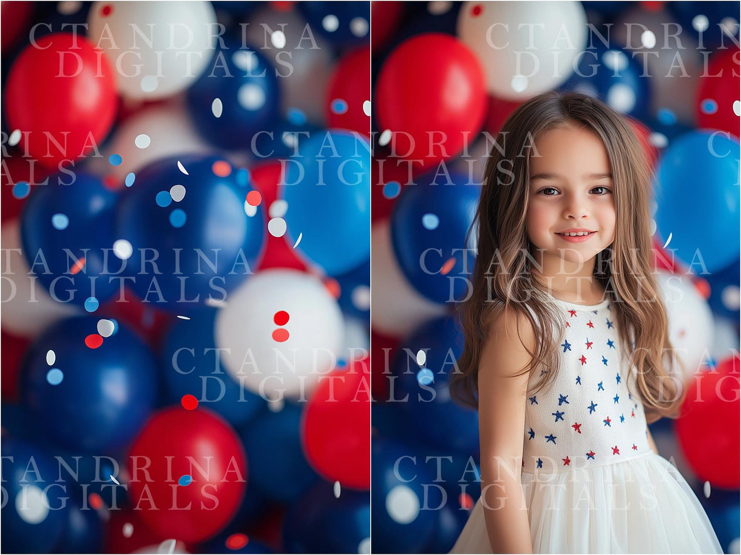 Dreamy Patriotic Balloon Digital Backdrops, Fourth of July Digital Backgrounds, Independence Day Digital Backdrops, Red White & Blue Digital