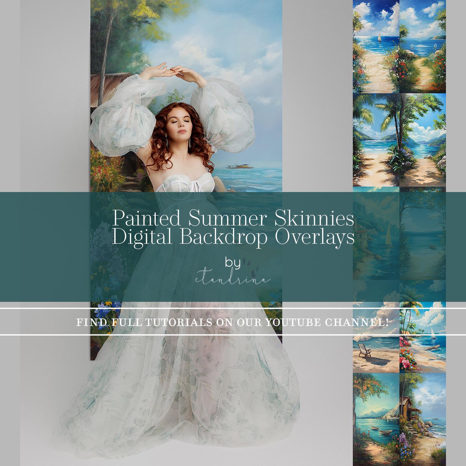 Skinny Canvas Digital Backdrop Overlays, Painted Summer Skinny Digital Backdrops, Maternity Digitals Backgrounds, Backdrops for Photoshop