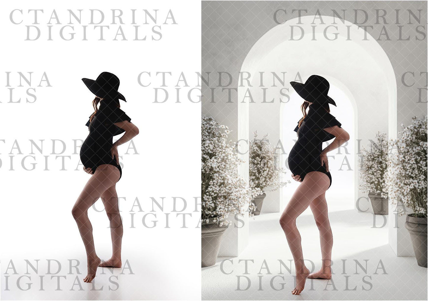 Backlit Floral Arch Digital Backdrops, Maternity Floral Arch Backgrounds for Photoshop, White Arch with Flowers Backgrounds for Composite