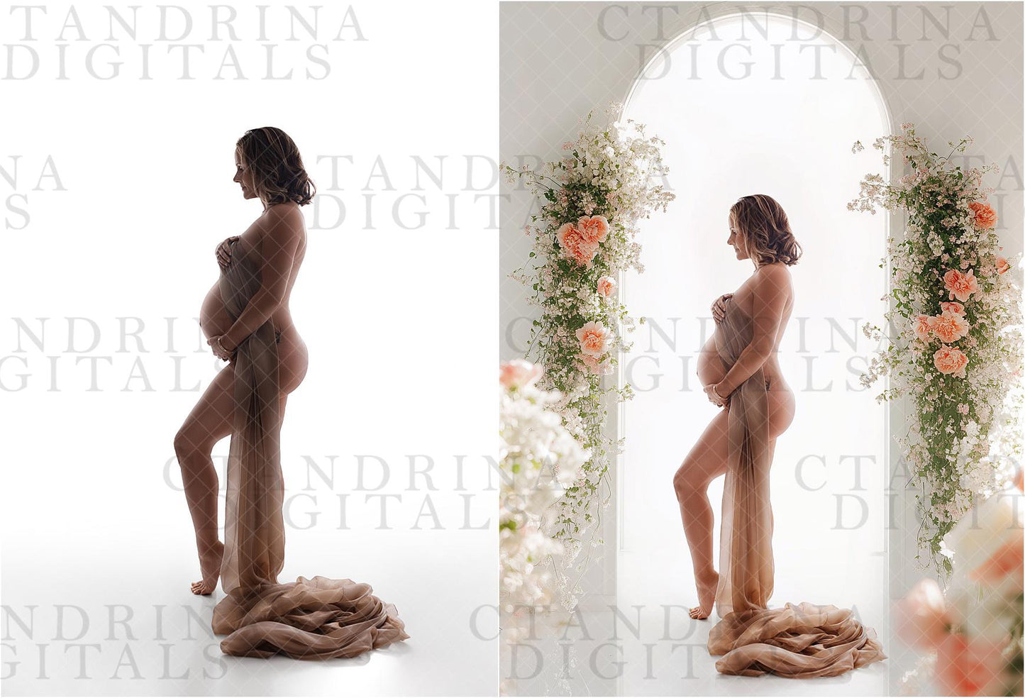 Backlit Floral Arch Digital Backdrops, Maternity Floral Arch Backgrounds for Photoshop, White Arch with Flowers Backgrounds for Composite