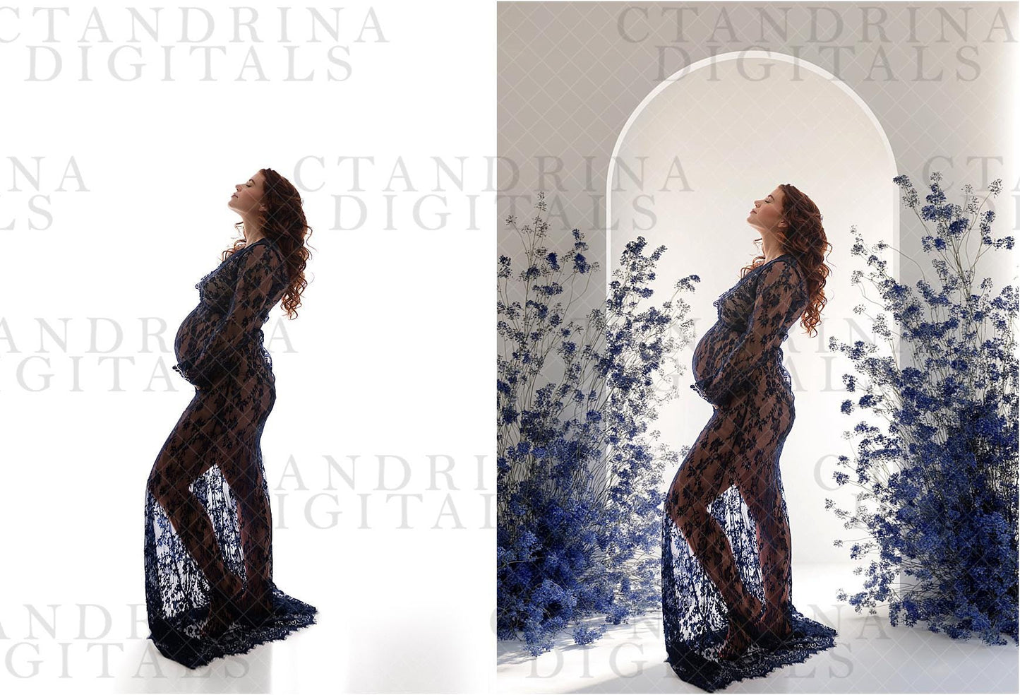 Backlit Floral Arch Digital Backdrops, Maternity Floral Arch Backgrounds for Photoshop, White Arch with Flowers Backgrounds for Composite