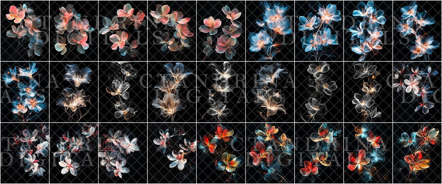 Glowing Flower Digital Backdrop Overlays, Floral Light Overlay, Floral Branch Overlays for Photoshop, Digital Background Overlay, Tutorial