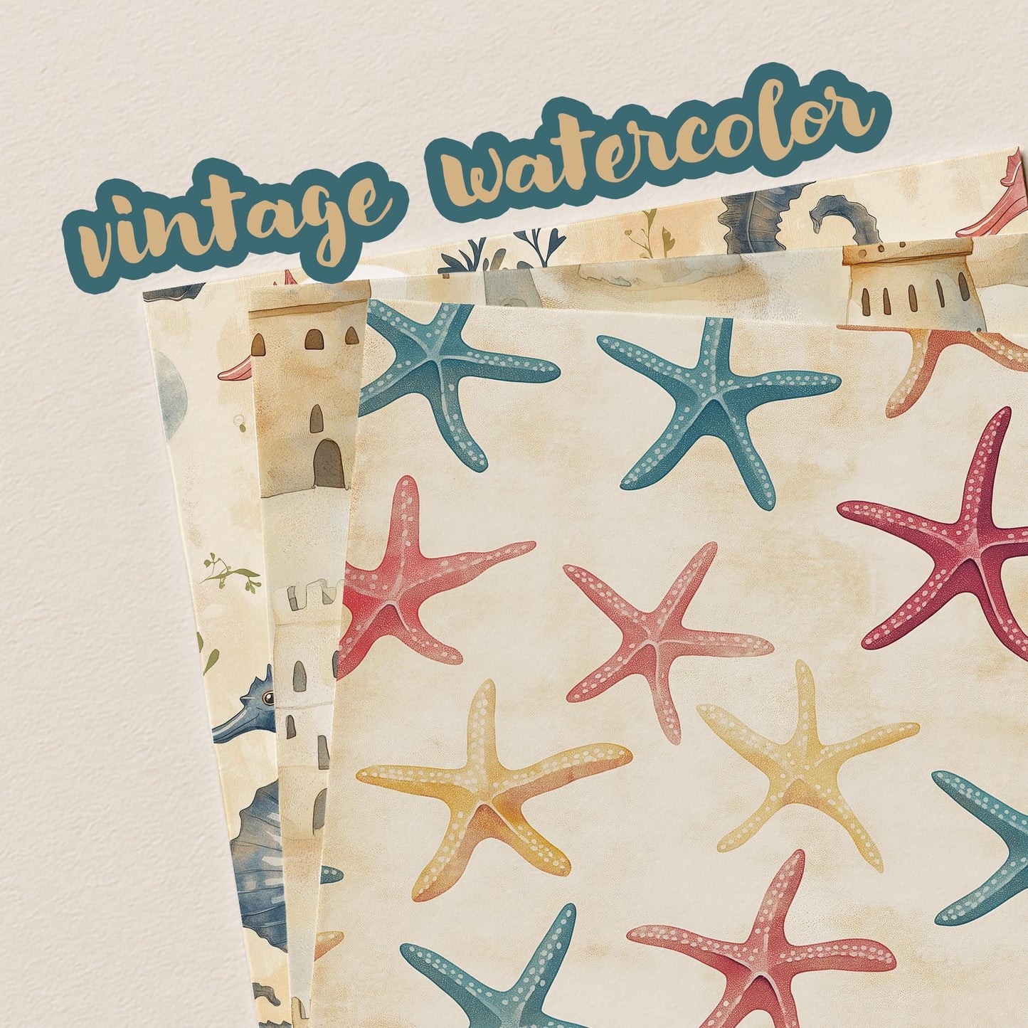 Vintage Under The Sea Watercolor Digital Paper, Mermaid Printable Scrapbook Paper, Digital Paper for Personal & Small Commercial Use